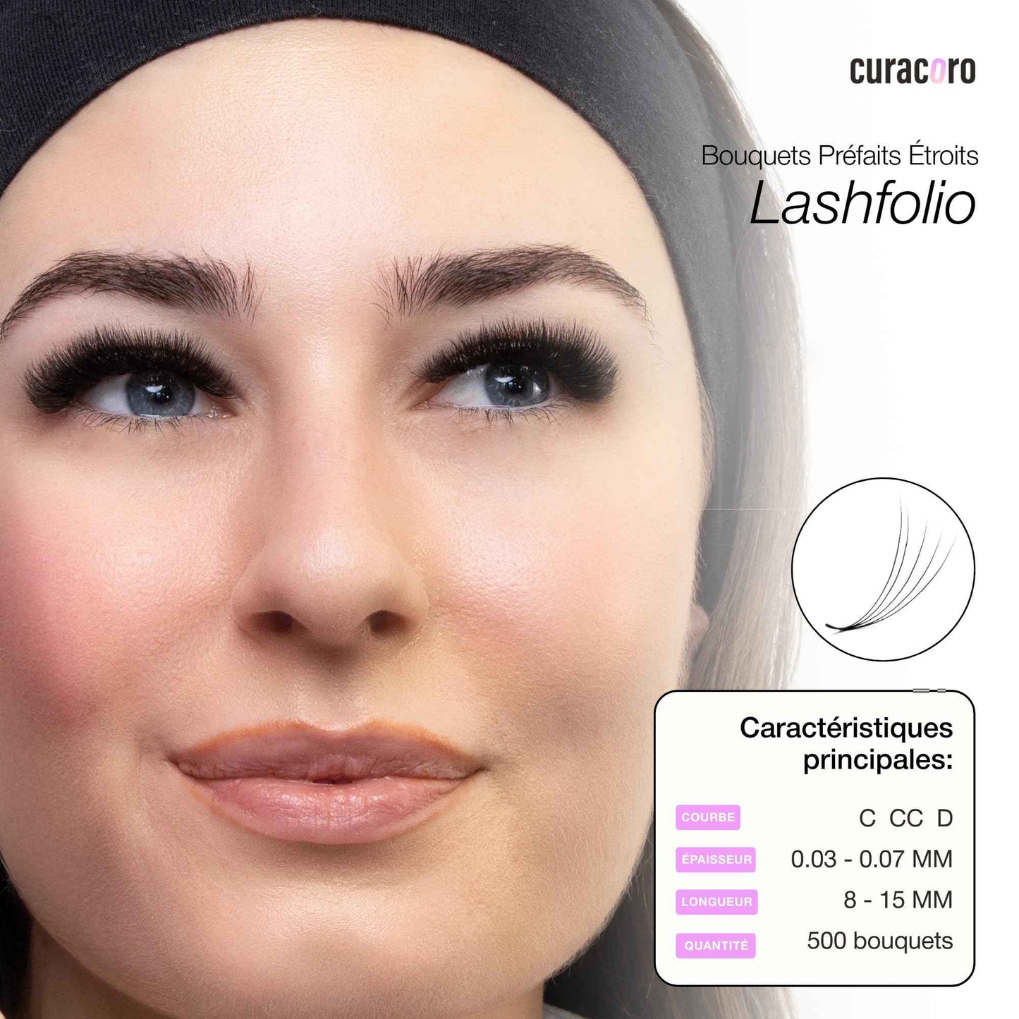 Curacoro LashFolio Narrow Promade Fans, Handmade Volume Eyelashes, 5D~10D, C CC D Curl, Thickness 0.03~0.07mm, 8-15mm Length, Professional Long-Lasting Promade Lash Fans (8D-0.05 CC, 11mm)