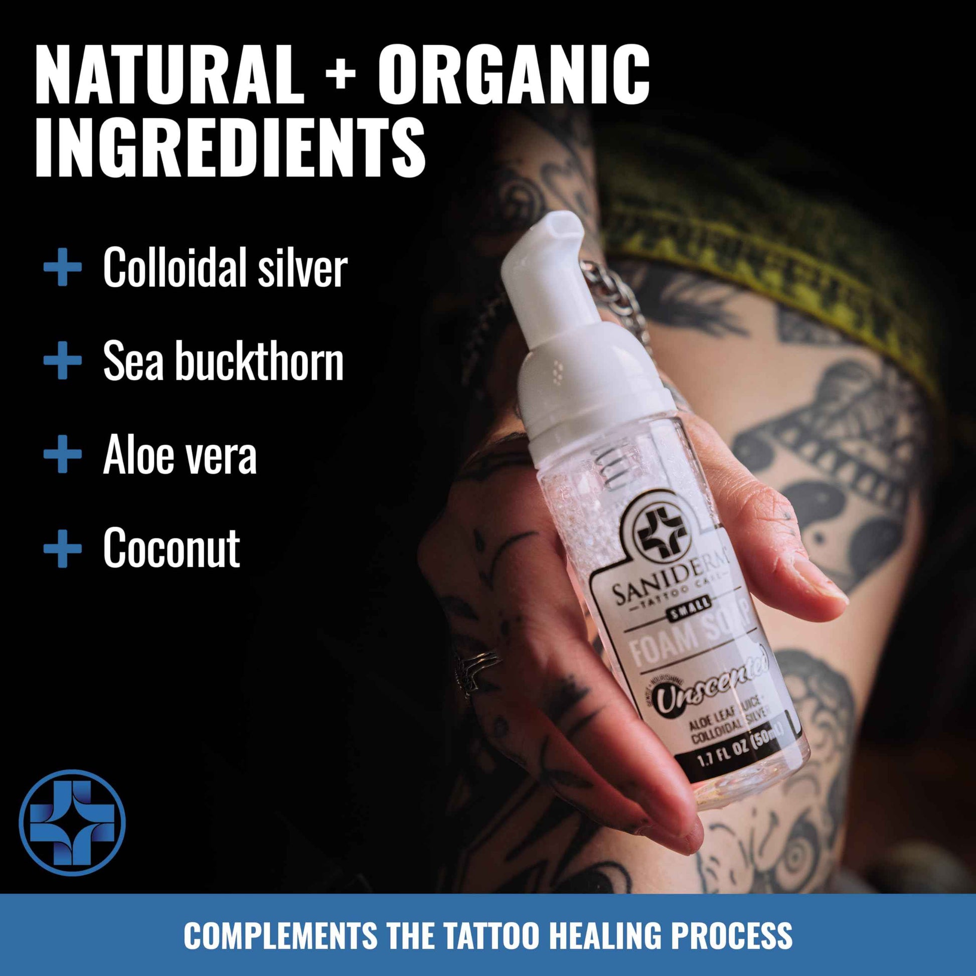 Saniderm Tattoo Recovery Bundle (3 items) – Aftercare Bandage Sheets (6 in x 8 in) + Foaming Soap (1.7oz) + Aftercare Balm PLUS+ (0.6 oz)