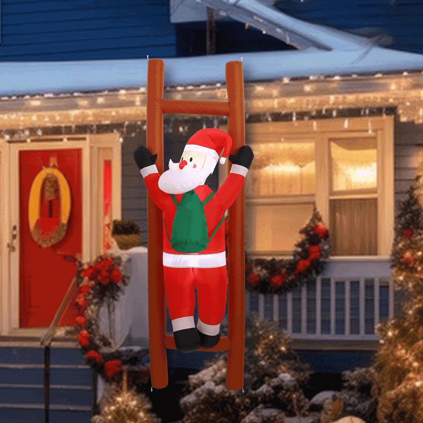 6FT Hanging Christmas Inflatables Decorations, Inflatable Santa Claus Climbing on Ladder, Xmas Blow Up Holiday Decor for Indoor Outdoor, Yard, Garden, Lawn, Home