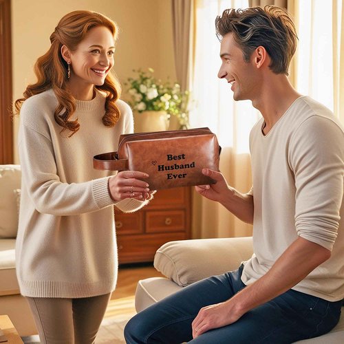 EYxsaxenk Man Travel Toiletry Bag - Father's Day Best Husband Ever Man PU Leather Travel Essential Makeup Organizer Pouch Bag Organizer Bathroom Accessories Dopp Kit Husband Dad's Birthday Party Gifts