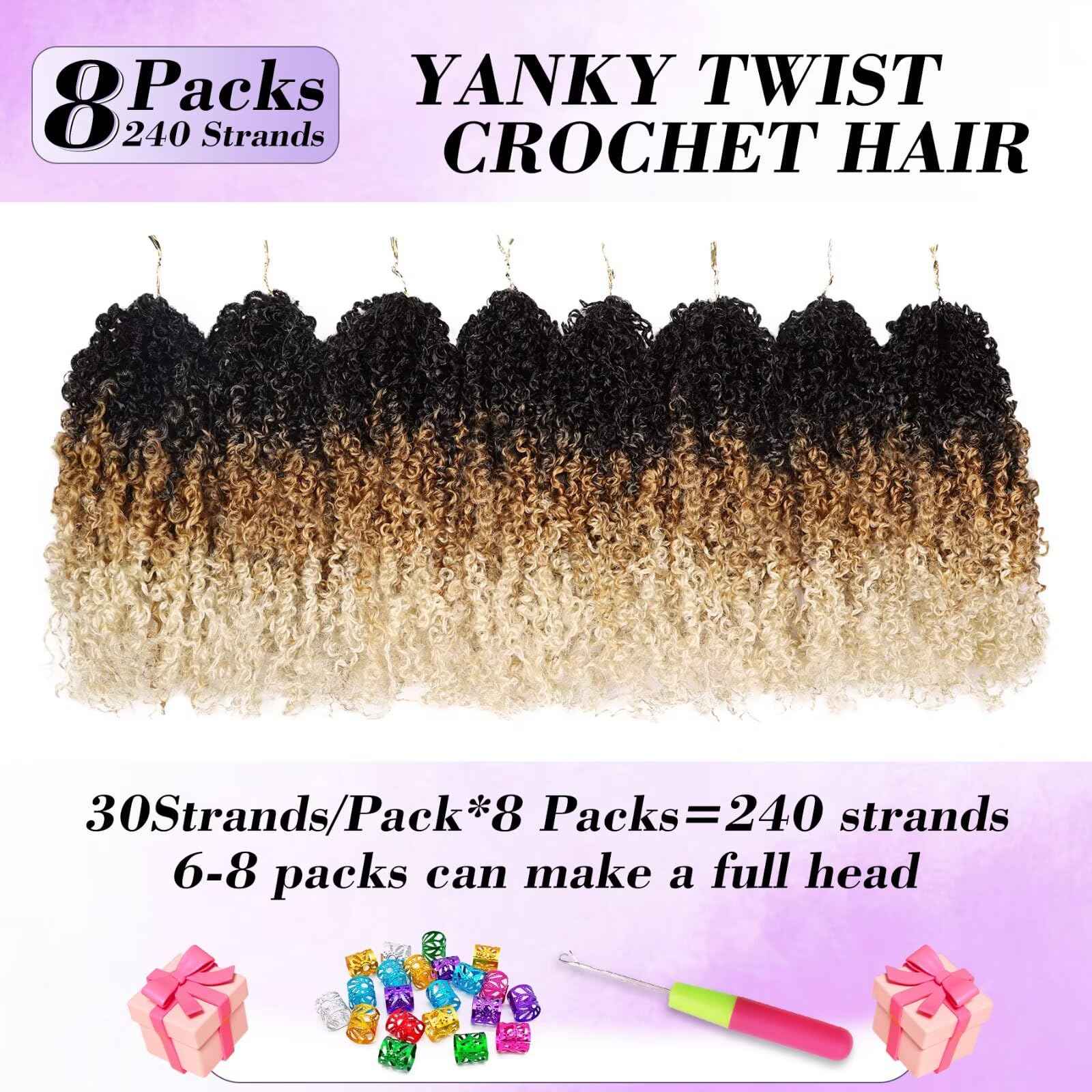Yanky Twist Crochet Hair 11 Inch 8 Packs 30 Stands/Pcs,Pre-looped Fluffy Spring Mini Twist Passion Twist 3 Tones Ombre Blonde Synthetic crochet braids for black women(11 Inch, 1B/27/613)