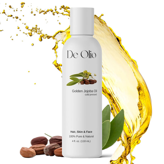 De Olio | Golden Jojoba Oil | 100% Pure & Natural | Face, Hair and Body | Cold Pressed | Soap Making & Massage | Carrier Oils | 4fl. oz. (118 mL)