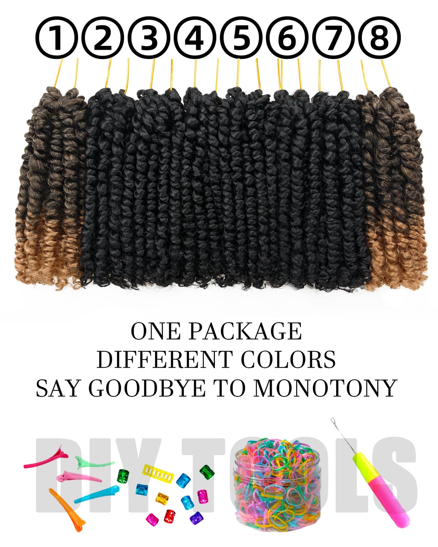 6 Inch 8 Packs Passion Twist Crochet Hair For Black Women and Kids,Mixed Colors Combo Pack,Pre Looped Pretwisted -Extensions Braided by Synthetic Spring Kinky Twist Crochet Hair (1B+T1B/27)