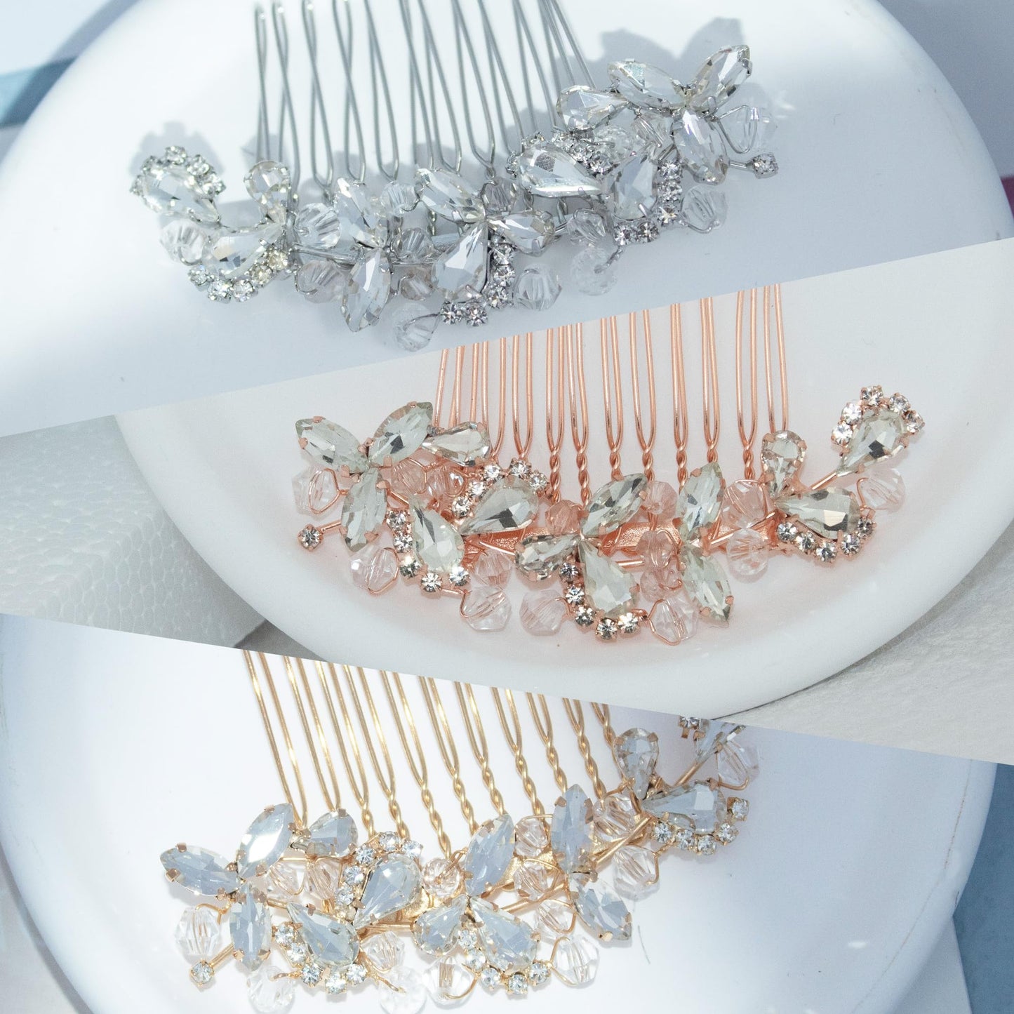 Crystal Wedding Hair Comb Silver Bridal Headpiece Bride Sparkly Rhinestone Hair Side Comb Bridesmaid Pearl Hairpieces Side Combs Hair Accessories for Women (Rose Gold)