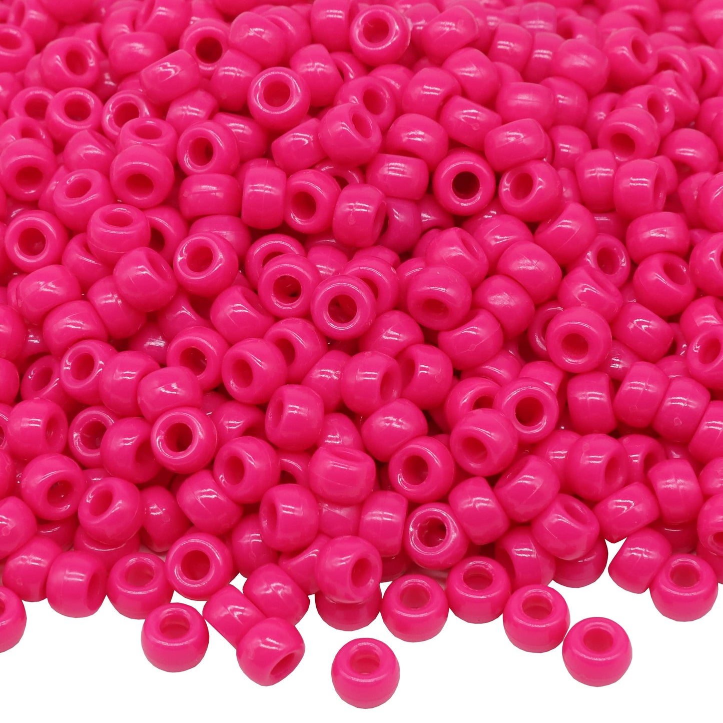 Auvoau 1000Pcs Pony Beads Bracelet 9mm Rose Plastic Barrel Pony Beads for Necklace,Hair Beads for Braids for Girls,Key Chain,Jewelry Making (Hot Pink)