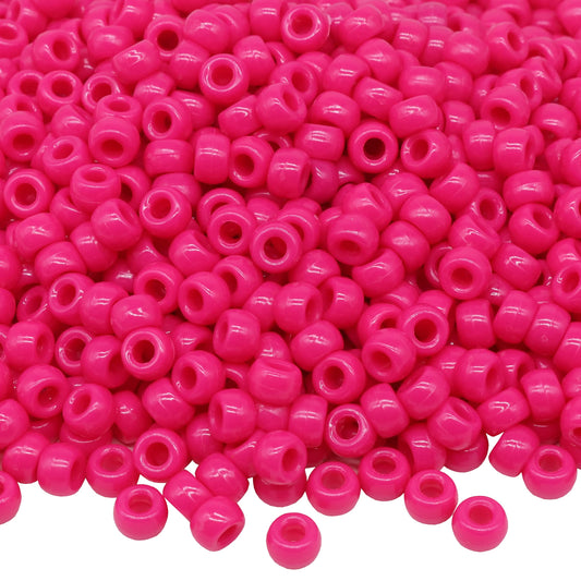 Auvoau 1000Pcs Pony Beads Bracelet 9mm Rose Plastic Barrel Pony Beads for Necklace,Hair Beads for Braids for Girls,Key Chain,Jewelry Making (Hot Pink)