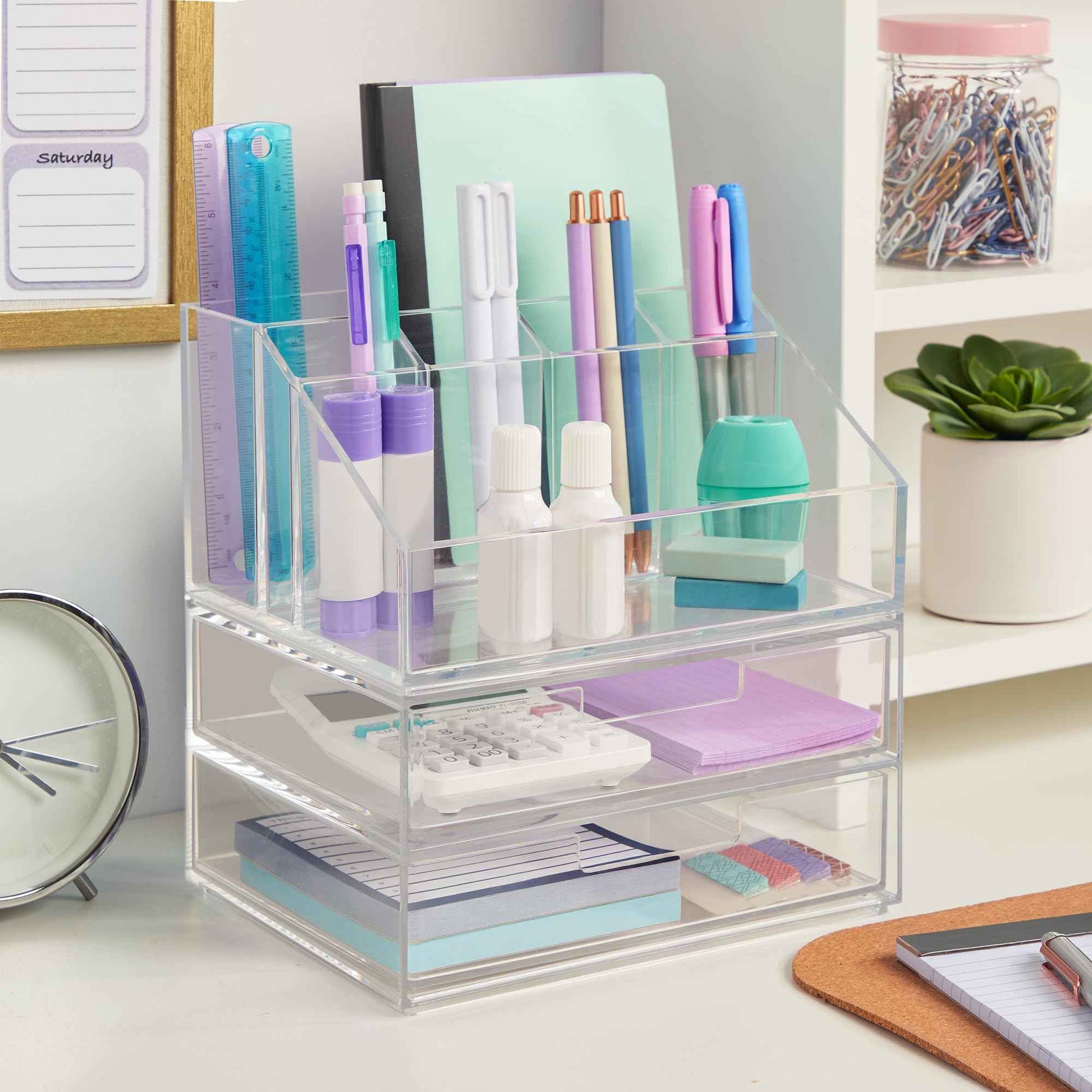 STORi Chloe Stackable Makeup Holder & Drawer Organizer Set, Clear, BPA-Free Plastic, Made in USA, Organize Brushes, Cosmetics & Beauty Essentials