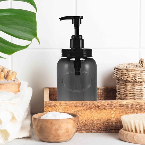 Bottiful Home-24 oz Plastic Refillable Wide-Mouth Jar Style Pump Bottle Dispenser Set of 4 for Thick Liquids (Gray)