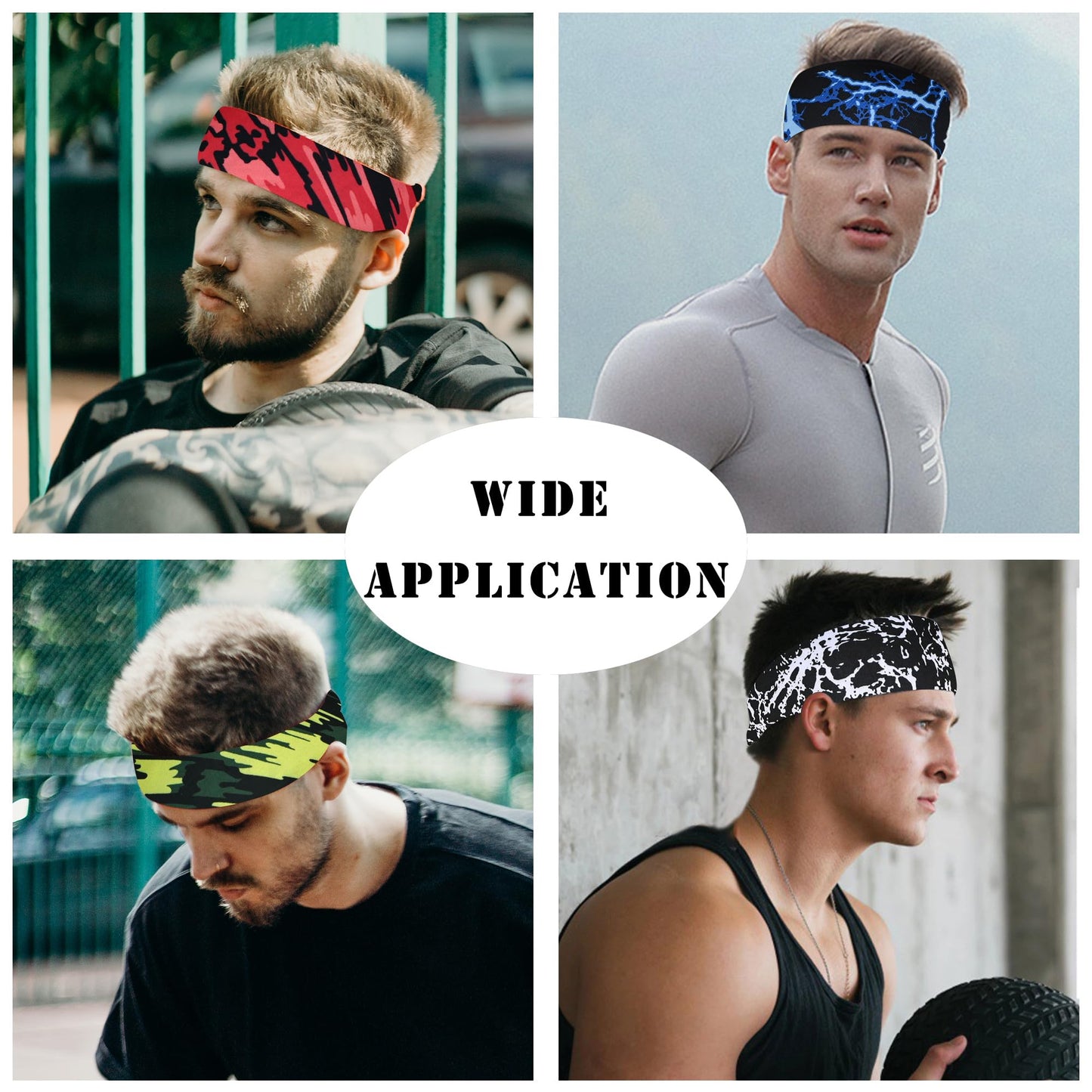 FULZTEY Wide Headbands for Women Man Lightning Hairbands Elastic Yoga Workout Bandana Headwraps Soft Cotton Turban Non Slip Sports Sweat Bands for Head Fashion Hair Accessories 6Pcs