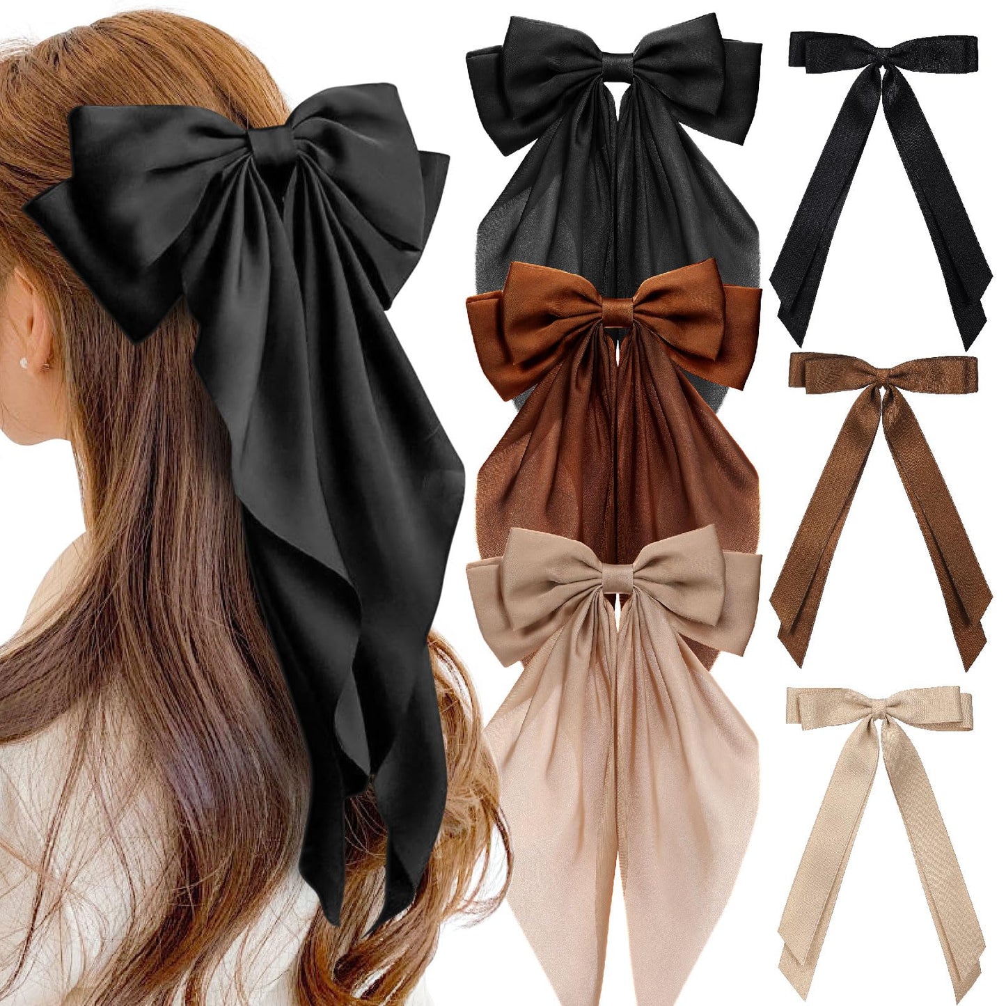 LASPERAL Hair Bow Clip 3PCS Large Ribbon Ribbon Hair Clips + 3PCS Ribbon Tassel Ribbon Hair Clips Ribbon Hair Clips Bowknot With Long Tail Tassel Bowknot Hair Clip Hair Barrettes with Bow Accessories