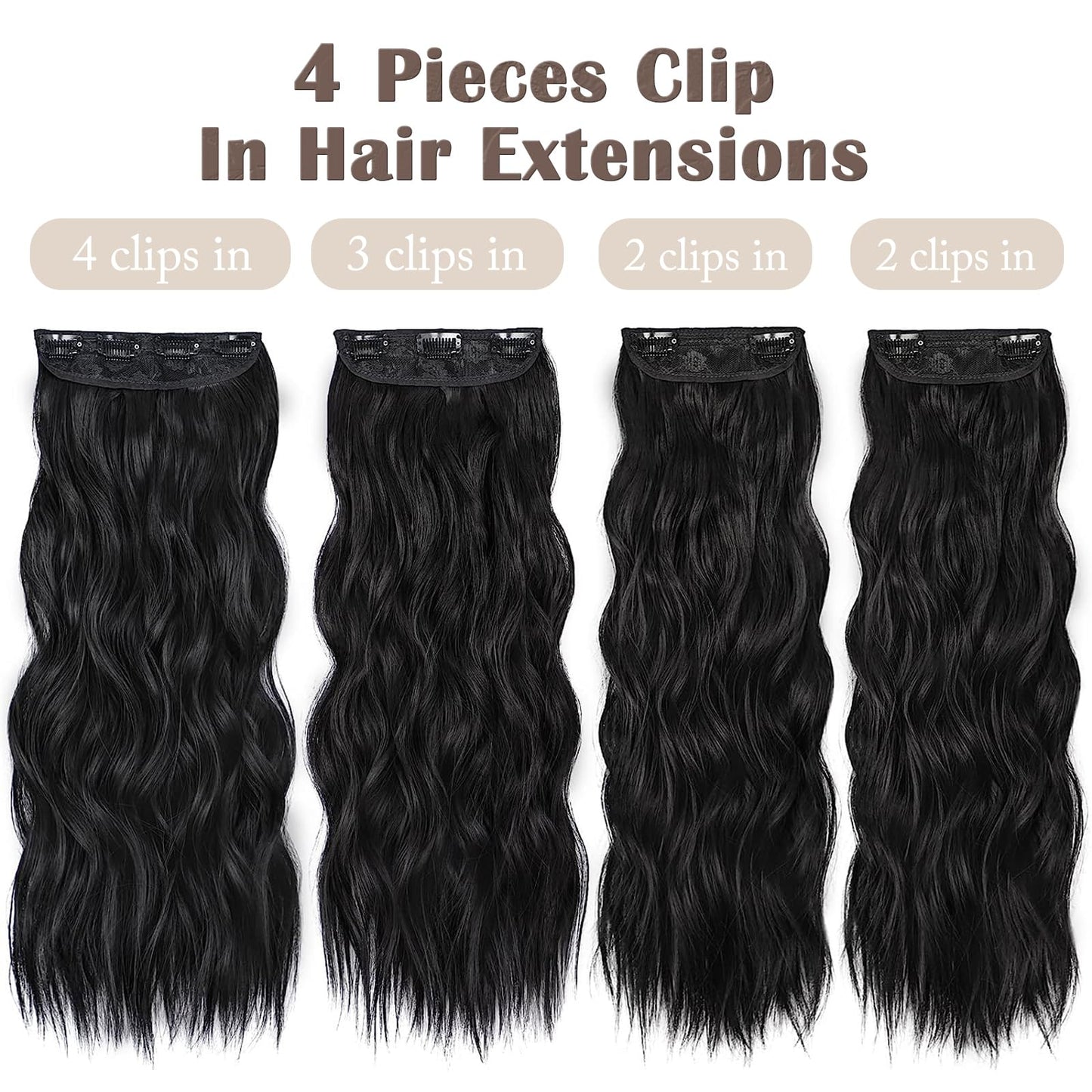 MISSQUEEN 20inch Hair Extension,4PCS Natural Black Hair Extension,Thick Hairpieces Double Weft Long Wavy Hairpieces(Black)