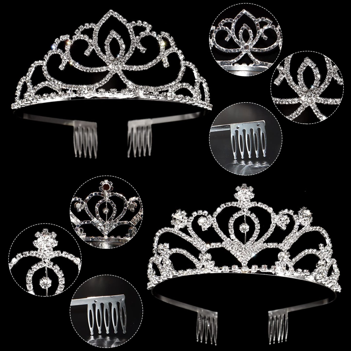 ZOCONE Crystal Rhinestone Bridal Tiara 2 pack, Elegant Wedding Crown for Women Flower Girls, Birthday Headpiece Princess Crowns Hair Accessories with Comb (Silver)