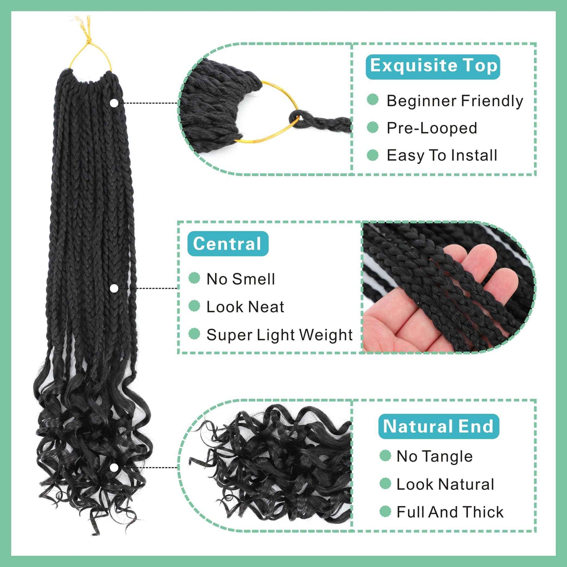 7 Packs Crochet Box Braids -18 Inch Crochet Hair for Black Women Pre loople Crochet Hair with Curly Ends 1B Goddess Box Braids Crochet Braiding Hair