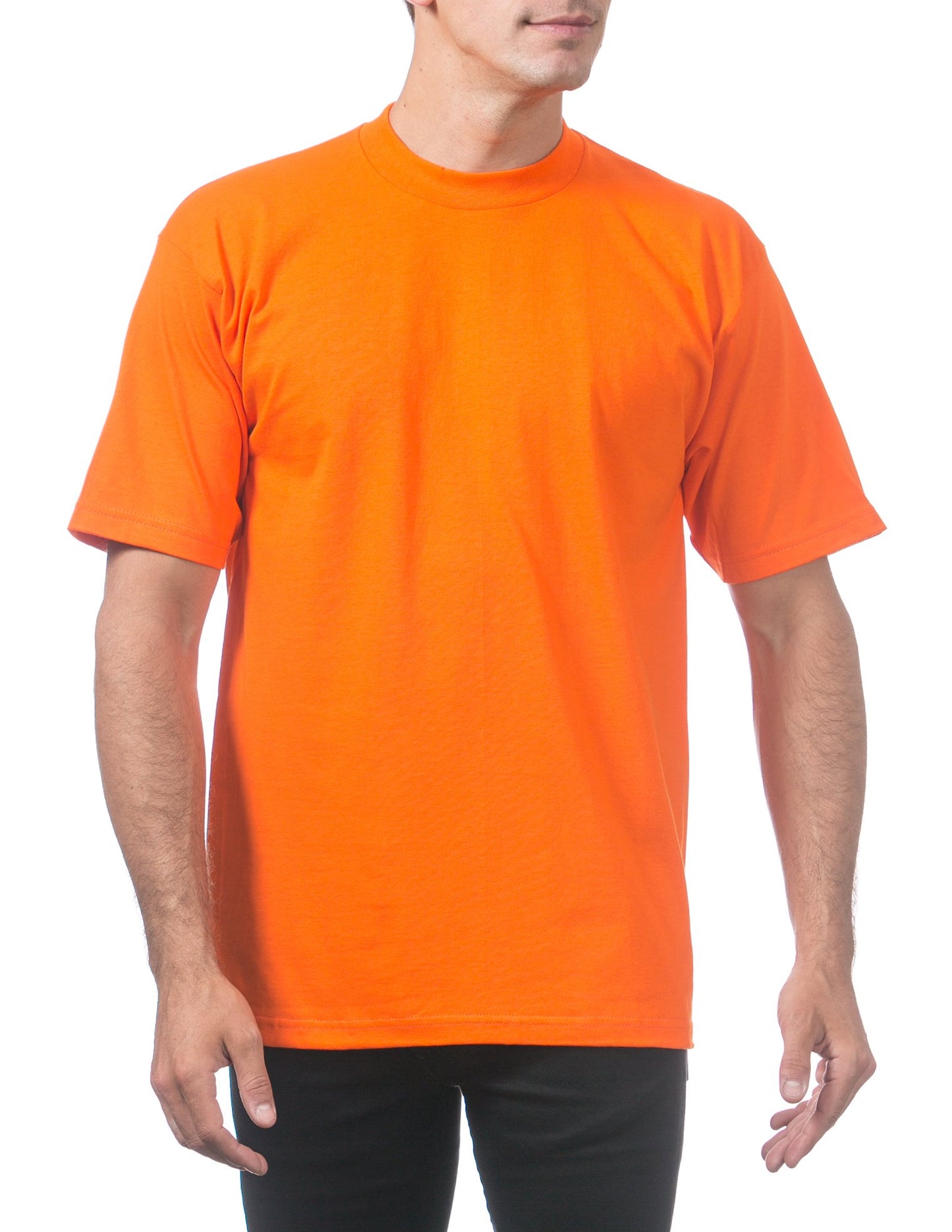 Pro Club Men's Heavyweight Cotton Short Sleeve Crew Neck T-Shirt, Orange Tang, Small