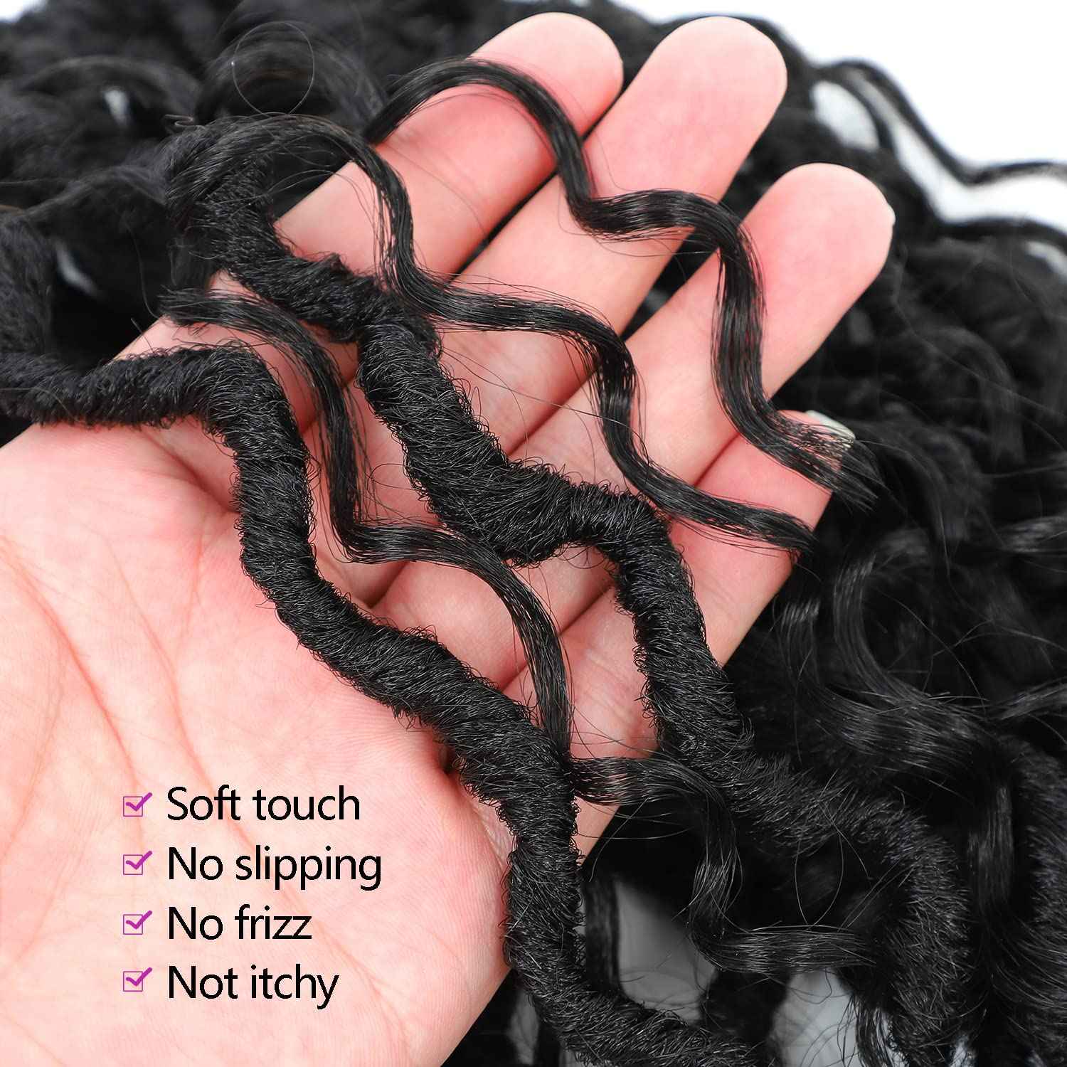 Forevery Goddess Locs Crochet Hair 16 Inch Faux Locs Crochet Hair Pre Looped Crochet Hair for Black Women 6 Packs Black Boho Crochet Locs with Curly Ends 1B