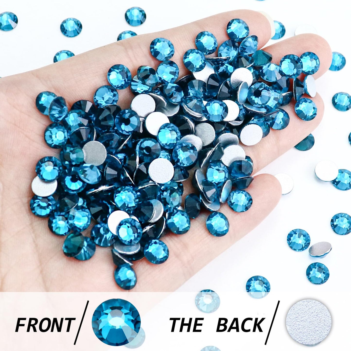 Briskbloom 1440PCS SS20 Crystal Glass Flatback Rhinestones, Round Flat Back Crystal Gems for Nail Art and Craft Clothes, Glue Fix Diamond Stones Blue Zircon/Peacock Blue (4.6-4.8mm)