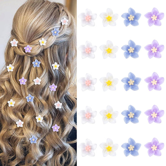 YISSION Mini Flower Hair Clips - Cute Lily Hair Pins and Barrettes for Girls, Women (Wedding, Bridal Hair Accessories, 20 Pcs, 4 Colors)