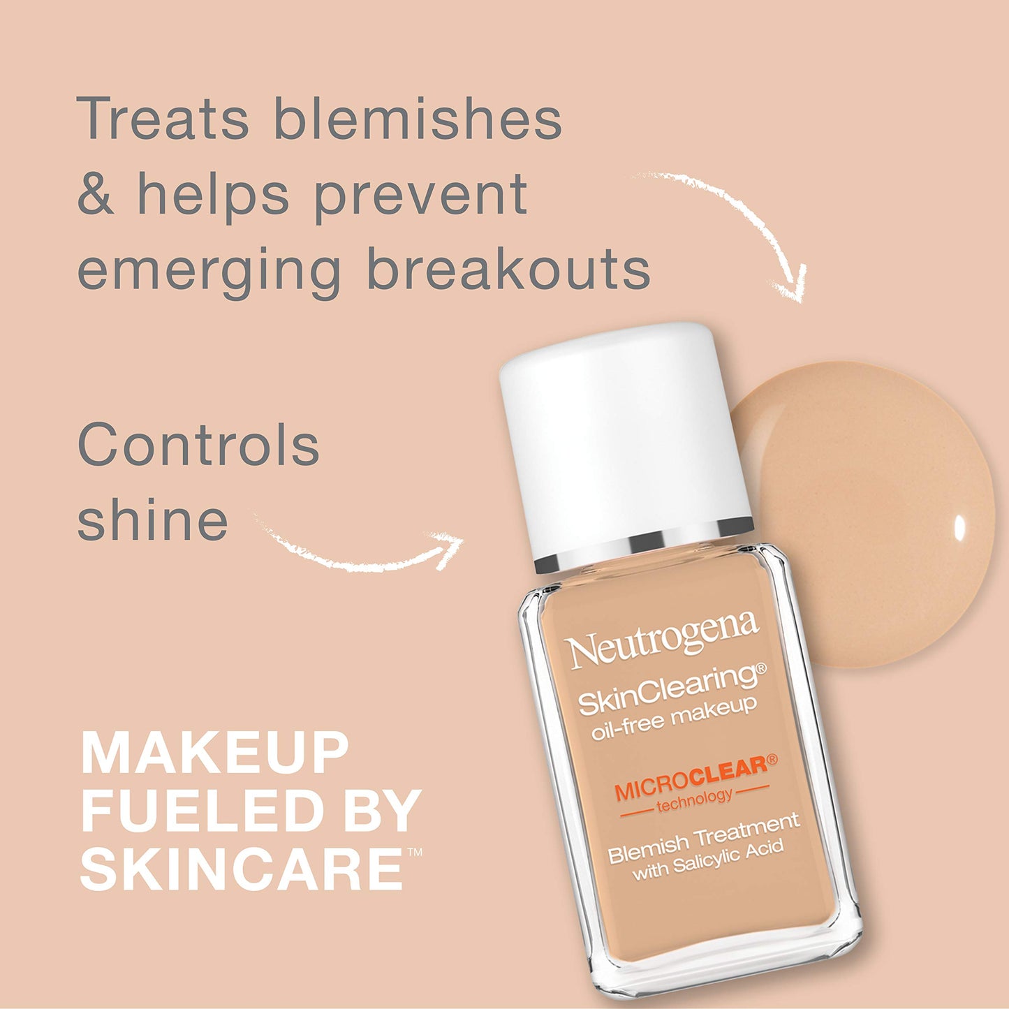 Neutrogena SkinClearing Oil-Free Acne and Blemish Fighting Liquid Foundation with.5% Salicylic Acid Acne Medicine, Shine Controlling Makeup for Acne Prone Skin, 85 Honey, 1 fl. oz