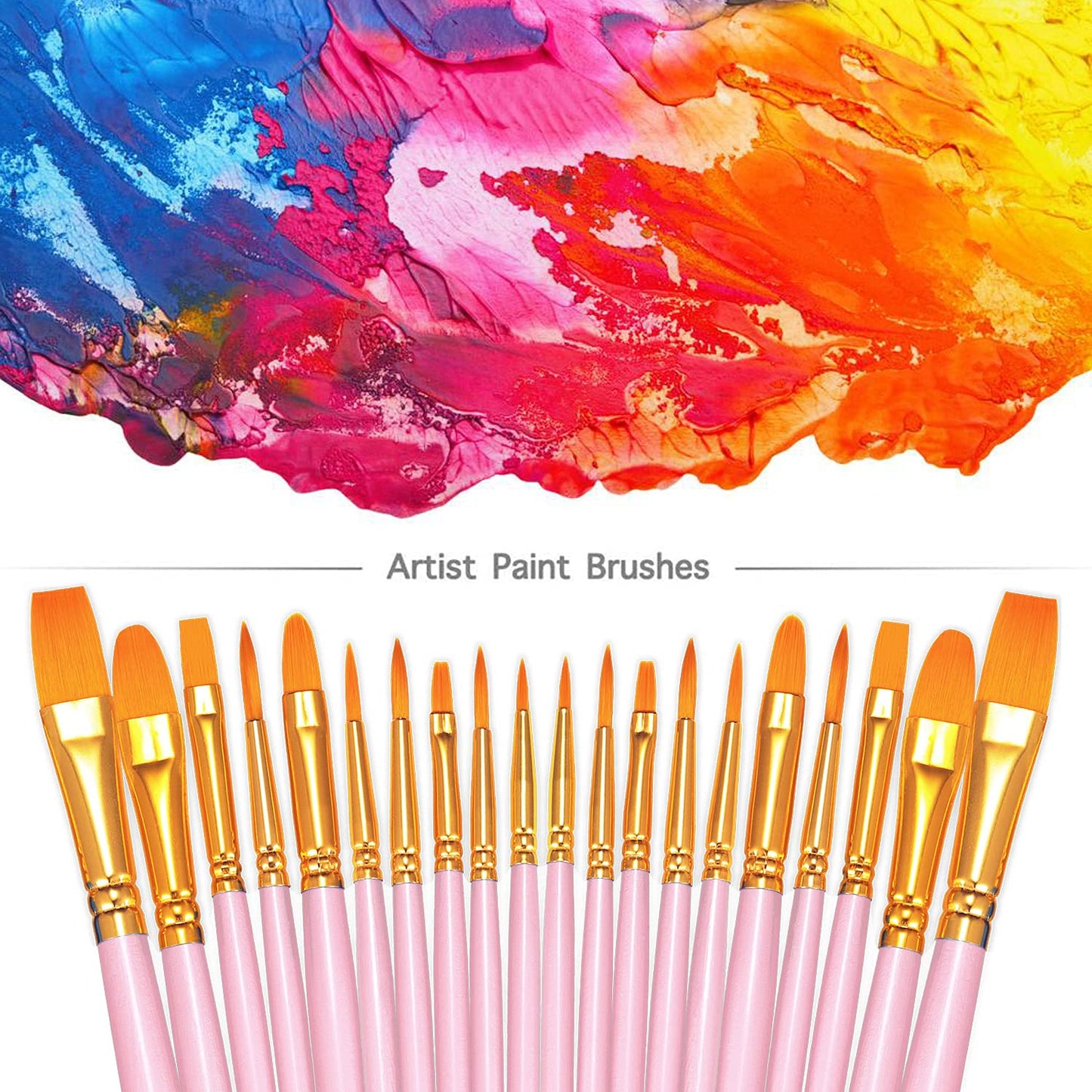 BOSOBO Paint Brushes Set, 10 Pieces Round Pointed Tip Paintbrushes Nylon Hair Artist Acrylic Paint Brushes for Acrylic Oil Watercolor, Face Nail Body Art, Miniature Detailing & Rock Painting, Pink