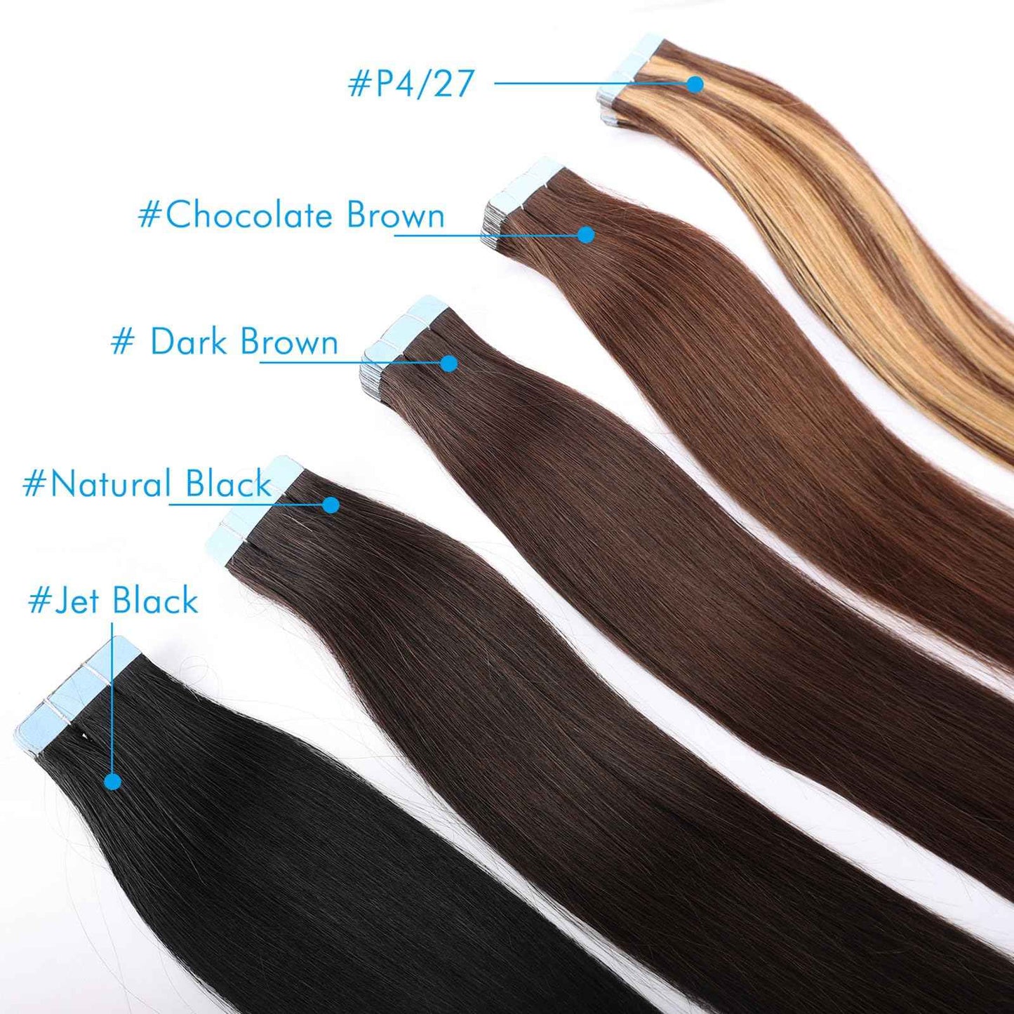 Tape in Hair Extensions Human Hair,18 Inch Human Hair Tape in Extensions 20PCS Natural Black Remy Real Human Hair for Women Invisible Straight Hair Extensions Real Human Hair