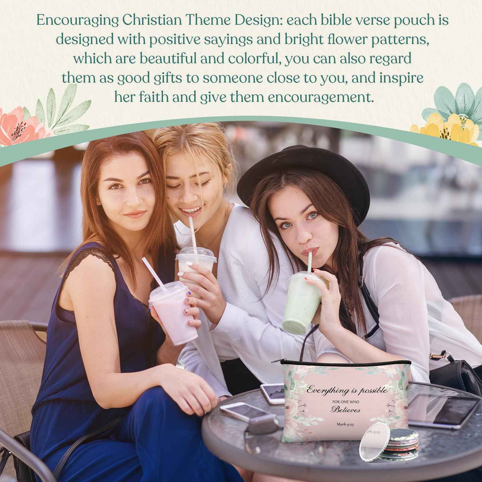 Dansydaisy 60 Pcs Christian Gifts for Women Religious Gifts Include 20 Canvas Makeup Bags 20 Bible Verse Mini Mirror 20 Inspirational Bible Keychains Church Favors for Women Mother Sister(Classic)