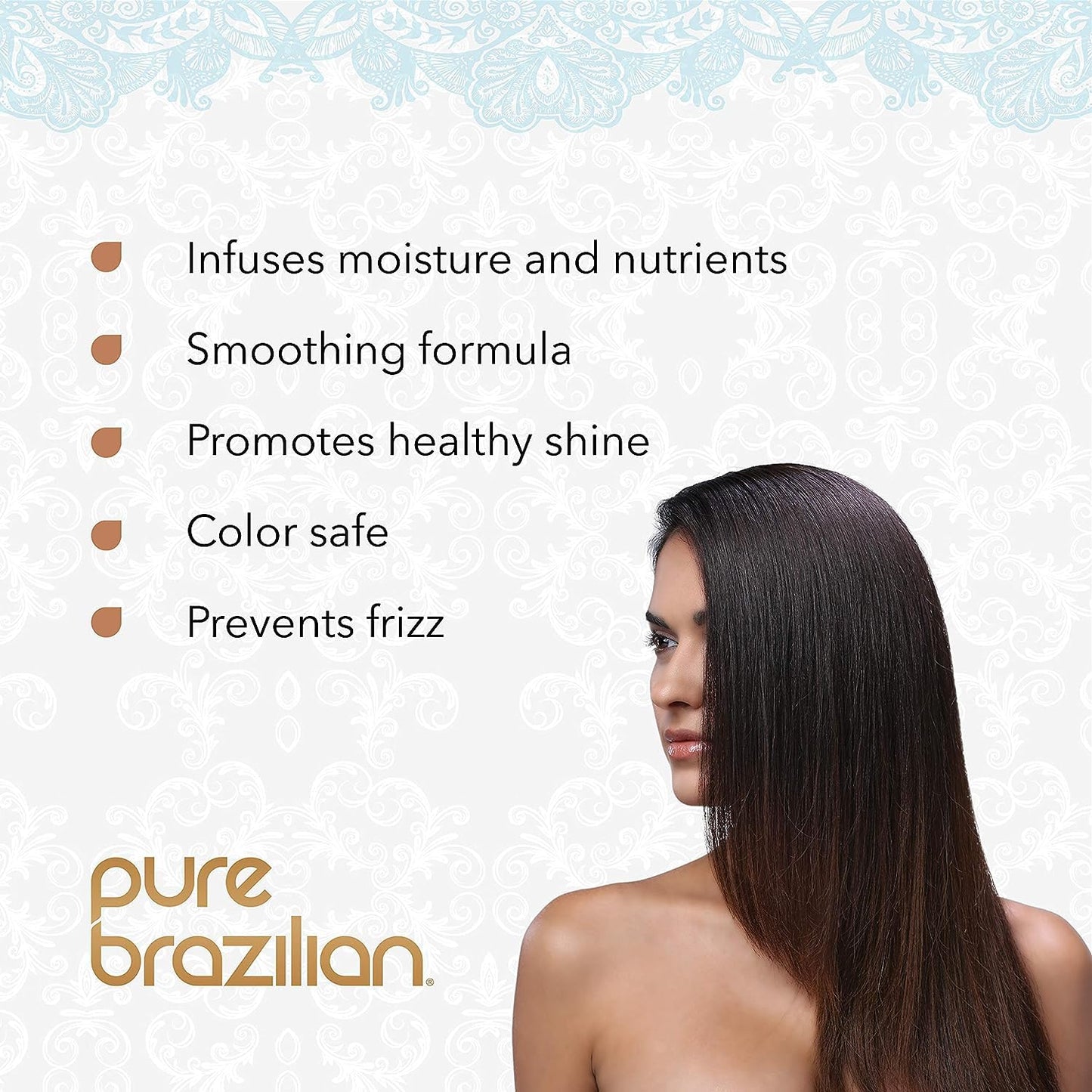Pure Brazilian Anti-Frizz Daily Conditioner with Keratin and Acai, Smoothing and Strengthening Complex for Shinier Hair without Frizz, 3 Oz