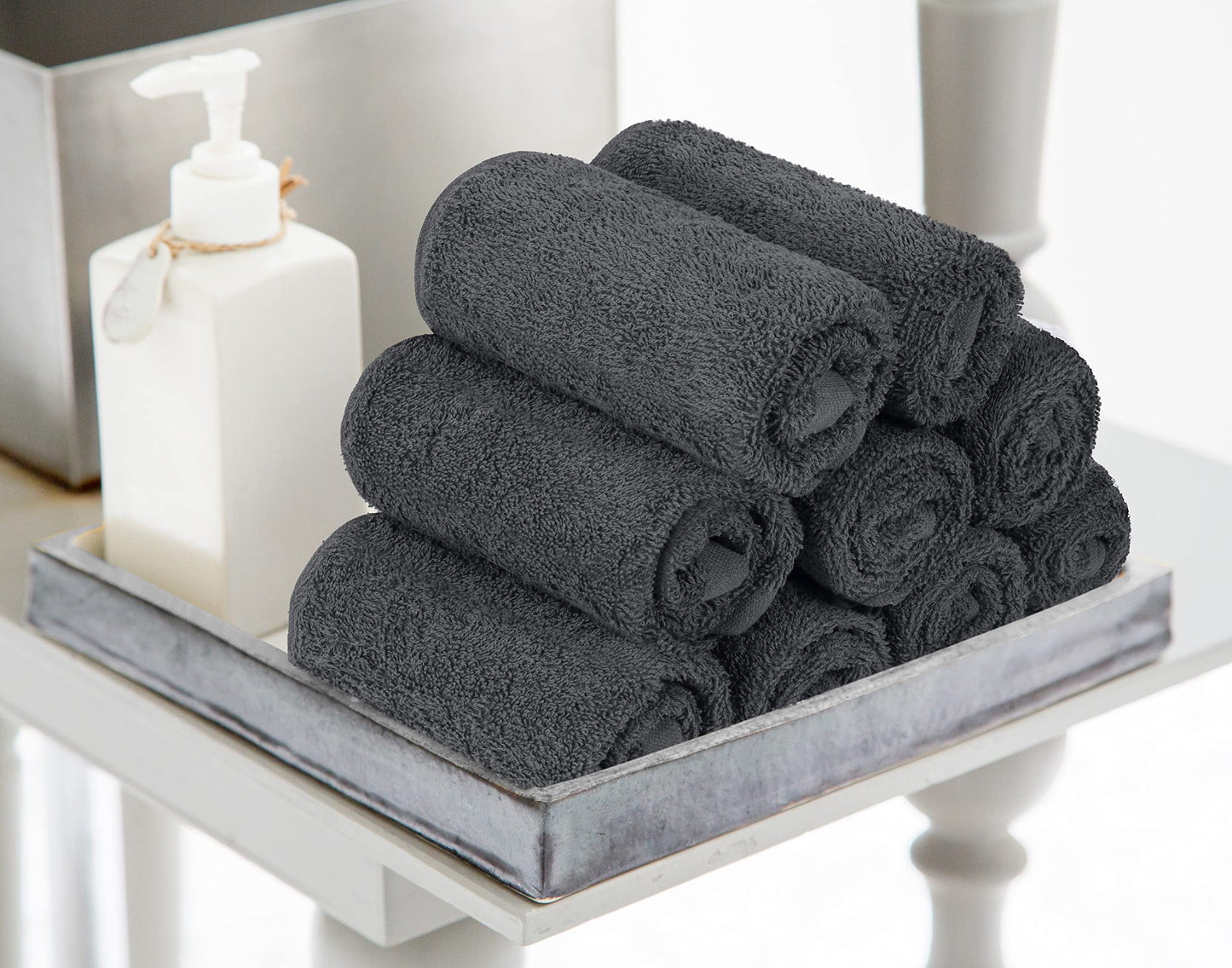 Utopia Towels 12 Pack 100% Ring Spun Cotton Premium Quality Flannel Face Cloths Highly Absorbent and Soft Feel Fingertip Towels Grey