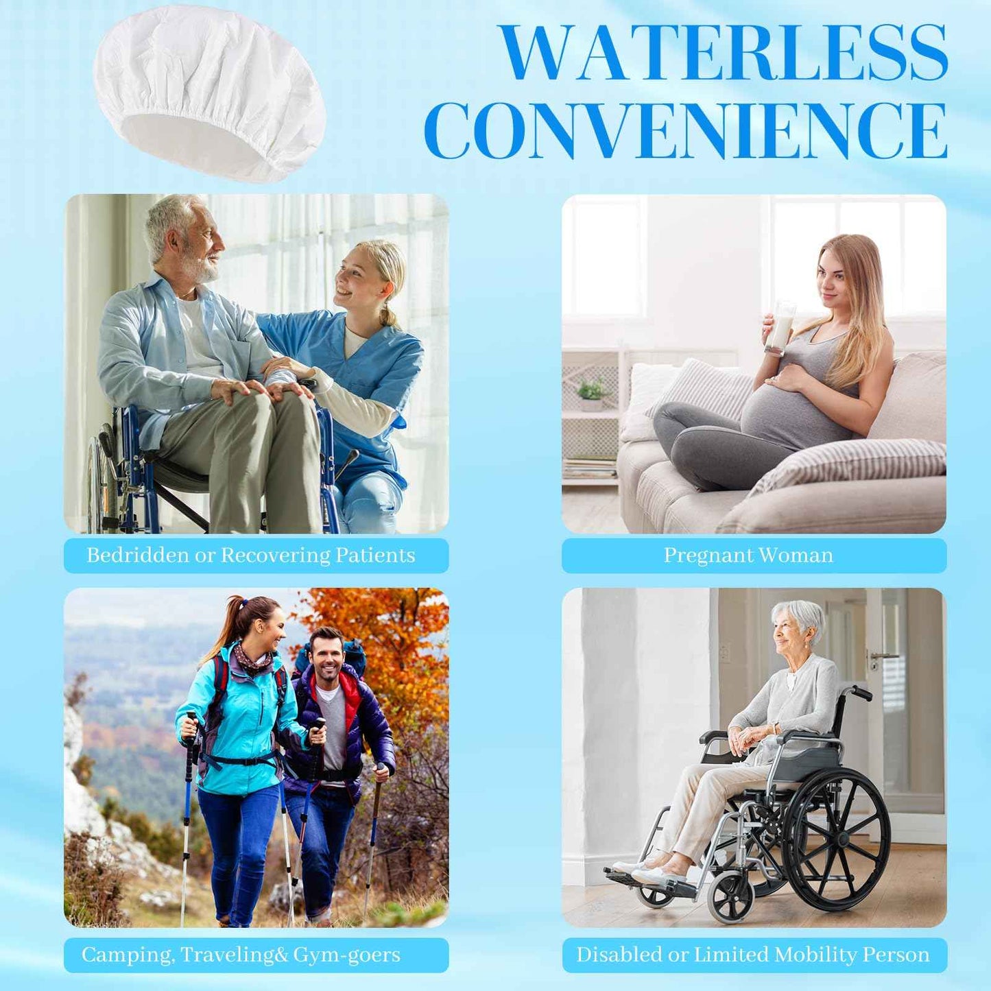 Shampoo cap 12 Pack, No-Rinse Shampoo Cap, Waterless Shampoo and Conditioner Suitable for Adults, Bedridden and Seniors Suitable for Adults, Bedridden and Elderly, Hospitals, Camping