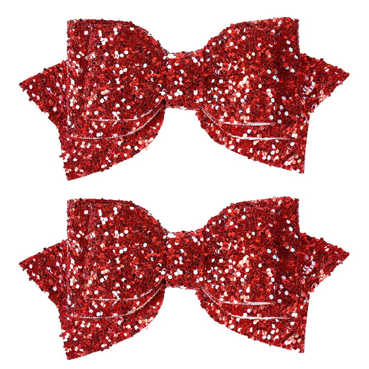 Cute 4" Sparkly Glitter Red Hair Bows for Girls Boutique Alligator Clips Hair Barrettes Glittery Sequin Cheer Pins,Teens Toddler School Kids July Forth Xmas Valentines Gift