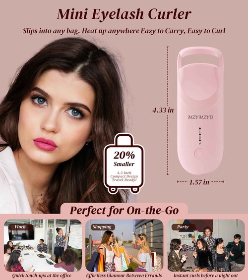 MZYMZYD Heated Eyelash Curler, Eyelash Curlers with 10S Quick Heat-Up, 2 Temp Settings, 3S Styling & 24H Long-Lasting Natural Curl, Type-C Recharge, Mini Electric Eyelash Curler for Travel - Pink