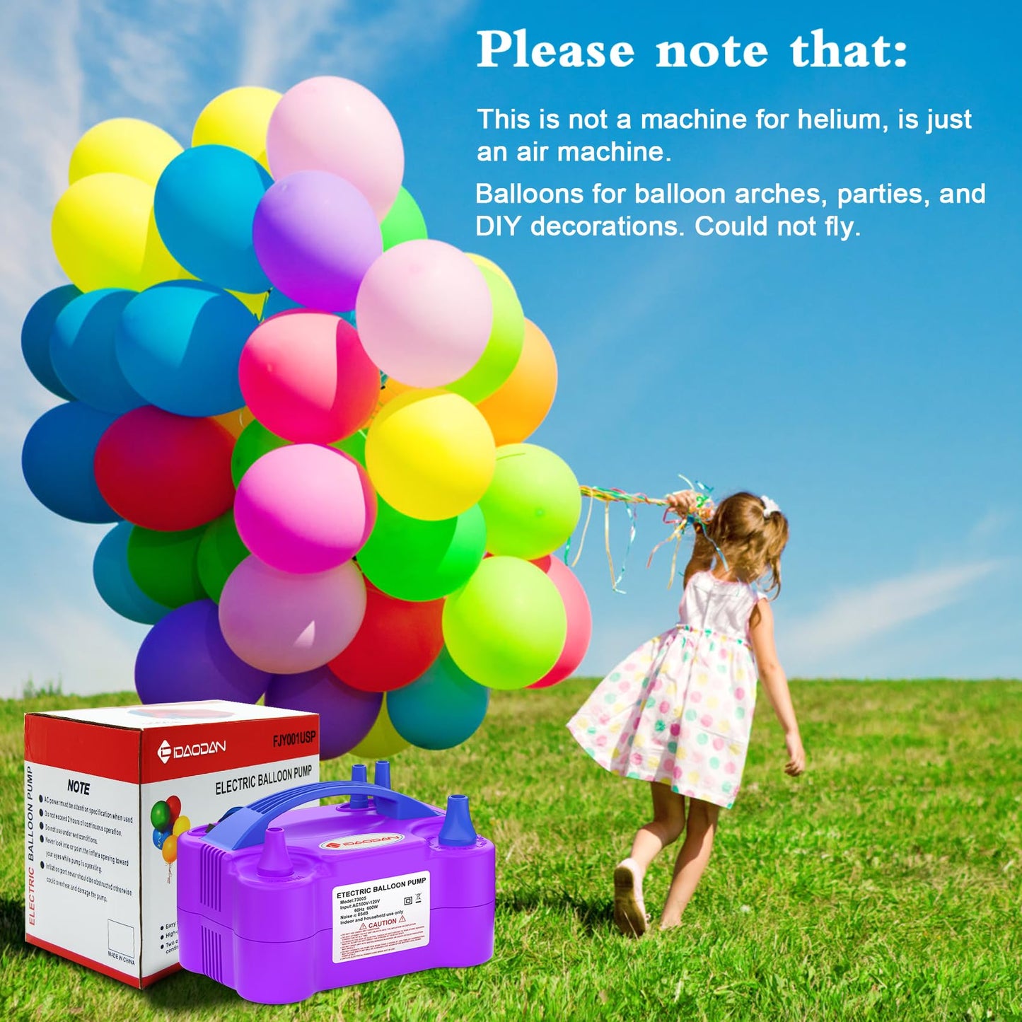 IDAODAN Electric Air Balloon Pump, Portable Dual Nozzle Electric Balloon Inflator/Blower for Party Decoration - 110V 600W (Purple)