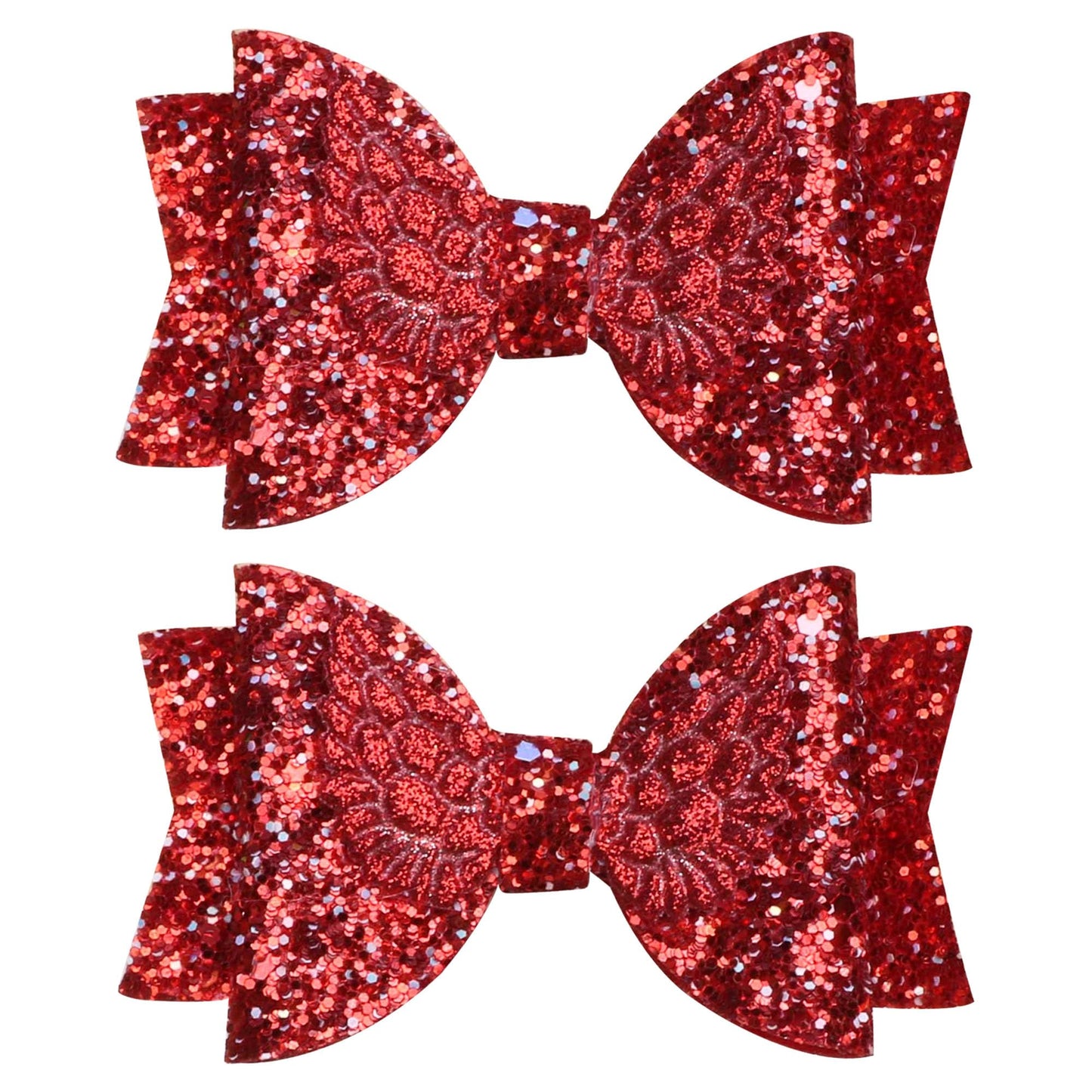 Glitter Hair Bows with Angel Wing Design, 3.54 inch Sparkling Hair Bow Clips Non Slip Alligator Hair Clip Sequin Boutique Bows for Girls 4-6 8-12 Toddlers Teens, Red