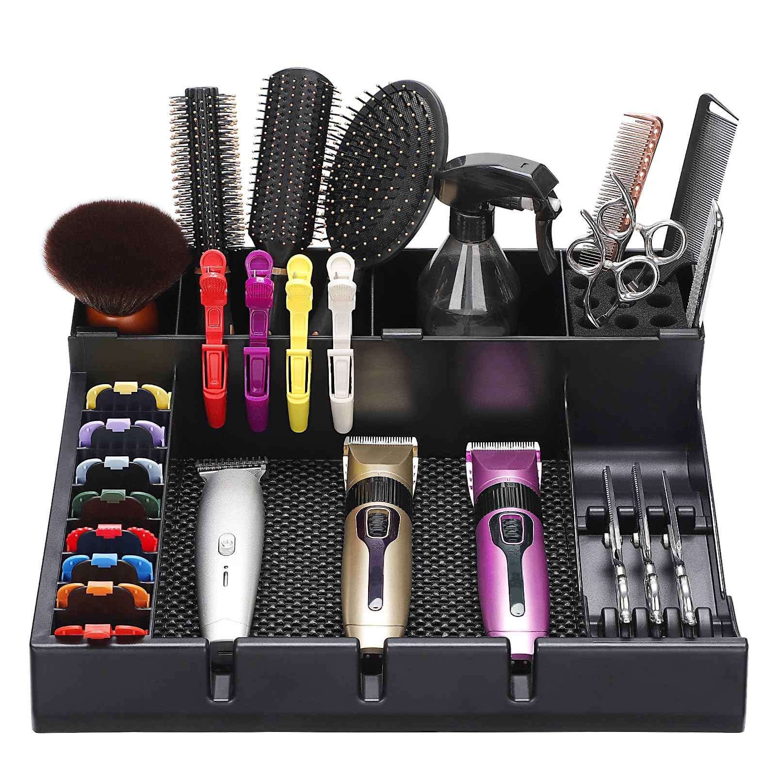 Large Barber Station Organizer for Corded Clippers & Guards, Barber Clipper Tray Anti-slip Hair Trimmer Holder, Multifunctional Detachable Hairdressing Tool Holder, Salon Haircut Supplies Storage Case