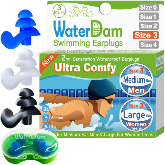 WaterDam Swimming Ear Plugs Great Waterproof Ultra Comfy Earplugs Prevent Swimmer's Ear