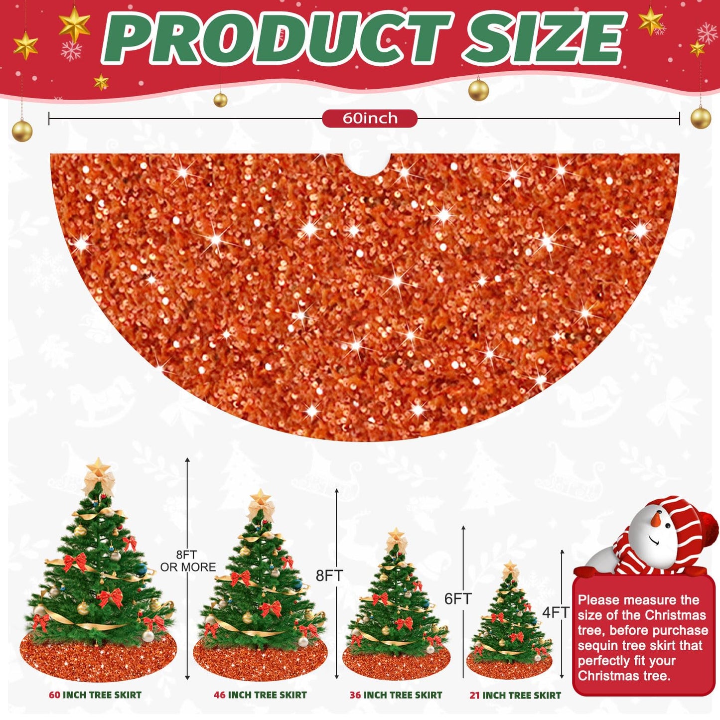 WUPIOS Burnt Orange Christmas Tree Skirt Halloween 60In Tree Skirt for Holiday Large Fall Tree Skirts Happy Thanksgiving Tree Skirt Cover Embroidered Sequin Xmas Tree Skirts for Home Decoration Supply