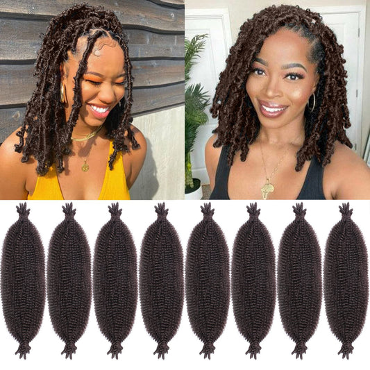 ZRQ 16 Inch Chocolate Brown Springy Afro Twist Hair For Distressed Locs 8 Packs Pre-Fluffed Natural Kinky Twist Synthetic Marley Braiding Hair Extension For Women 8 Strands/Pack (4#)