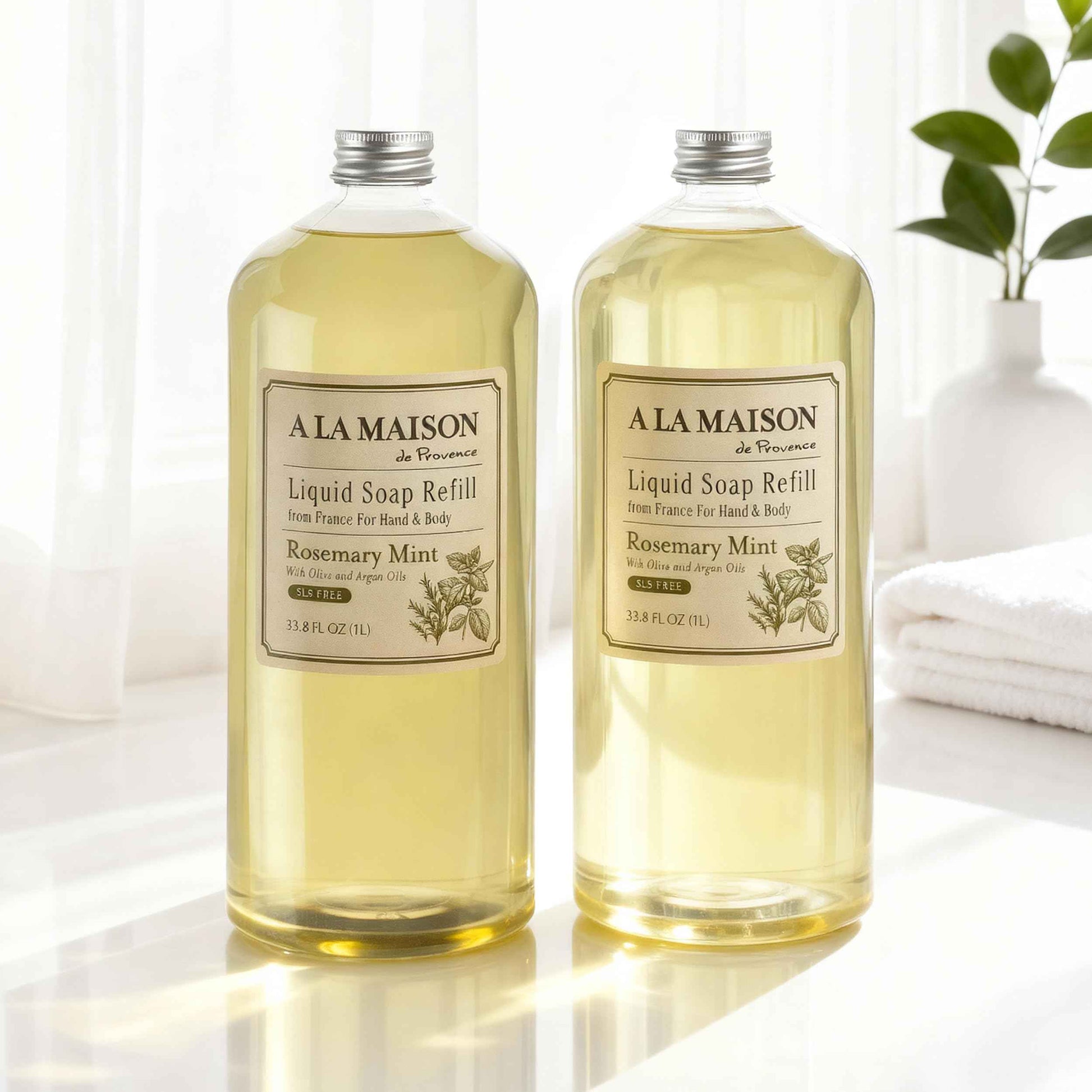 A LA MAISON French Liquid Hand Soap Refill, Rosemary Mint - Natural Hand Wash Made with Essential Oils - Biodegradable, Plant-Based, Vegan, Cruelty-Free, Alcohol & Paraben Free (33.8 oz, 2 Pack)