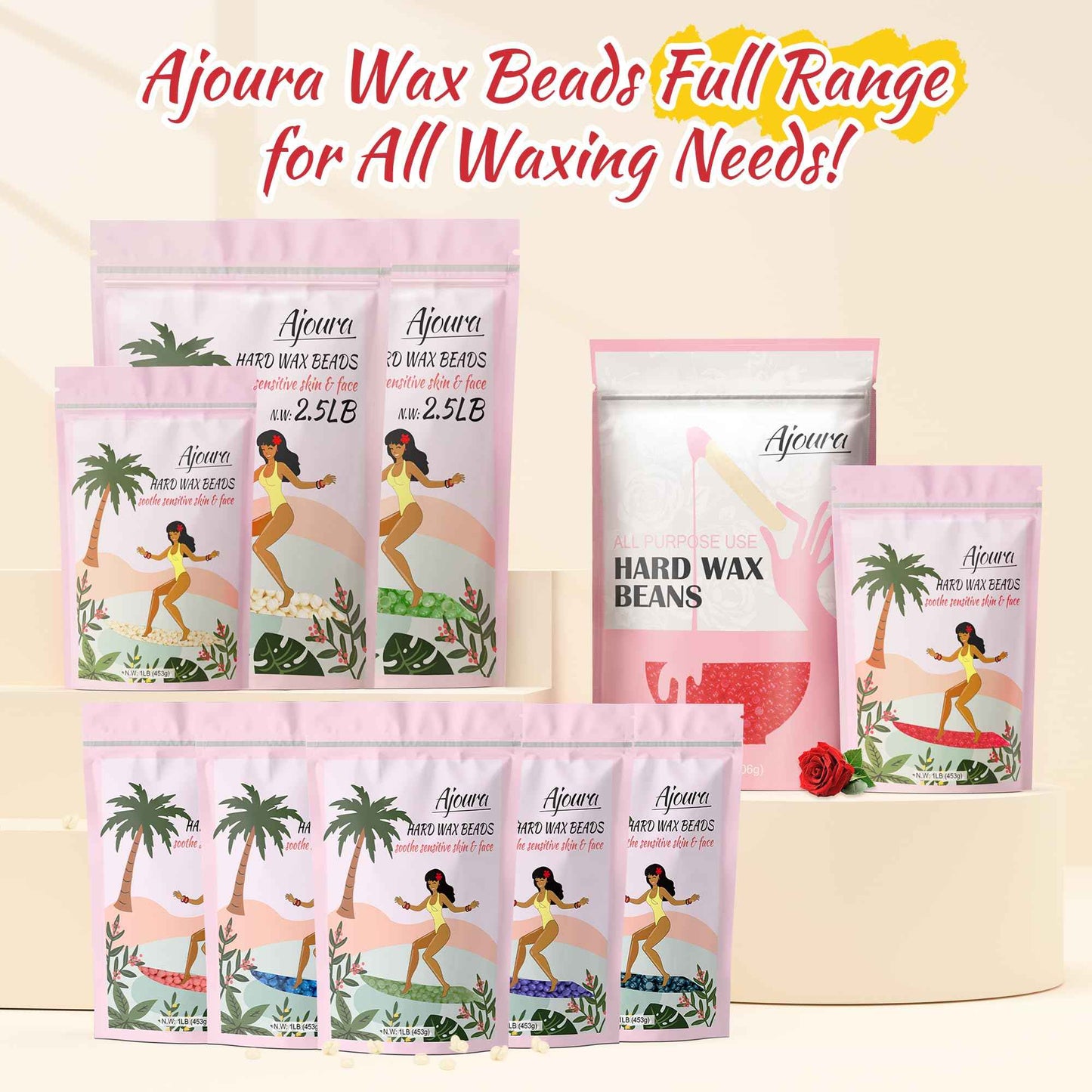 Ajoura 2.5 lb Wax Beads for Hair Removal - Premium Hard Wax for Coarse Hair, Ideal for Brazilian Bikini, Legs, Face, Underarms, Arms, Chest, Back - Sensitive Skin for Efficient Home & Salon Waxing