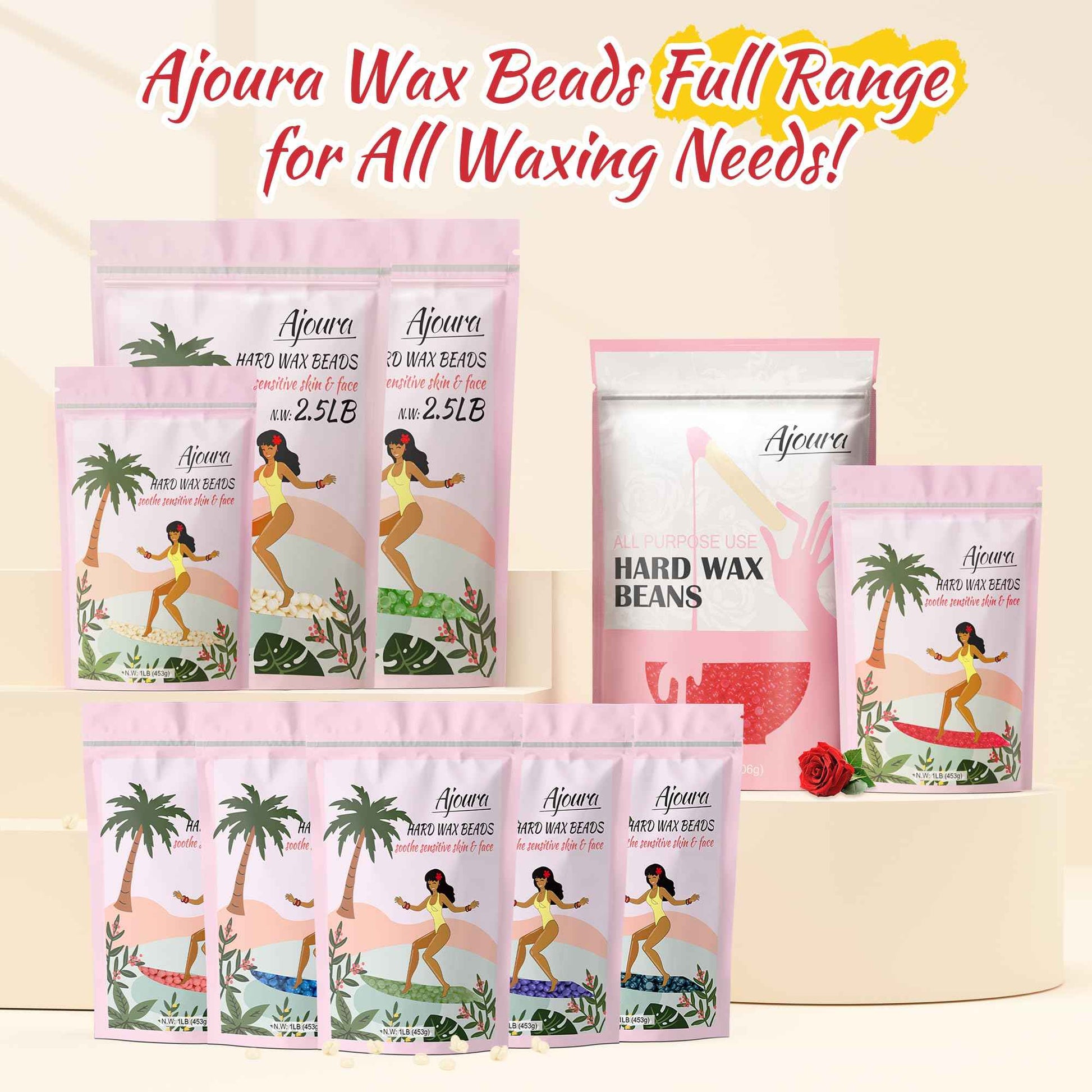 Ajoura 2.5 lb Wax Beads for Hair Removal - Premium Hard Wax for Coarse Hair, Ideal for Brazilian Bikini, Legs, Face, Underarms, Arms, Chest, Back - Sensitive Skin for Efficient Home & Salon Waxing