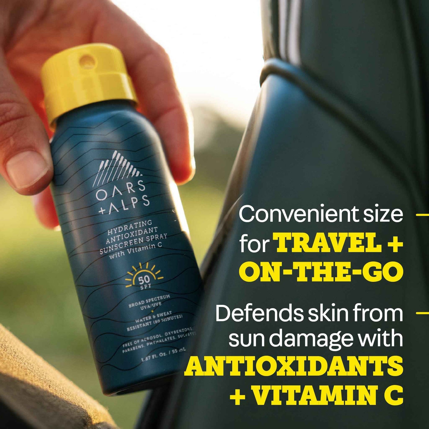 Oars + Alps Hydrating SPF 50 Sunscreen Spray, Travel Size Suncreen, with Vitamin C and Antioxidants, Water and Sweat Resistant, TSA Friendly, 1.87 Oz, 4pk