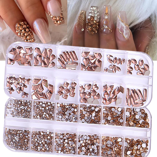 BELICEY Nail Art Rhinestones Champagne Flatback Round Rhinestones Charms Nail Gem Stones with K9 Bling Glass Crystals Diamonds Jewelry for Nail Design DIY Crafts Face Decoration