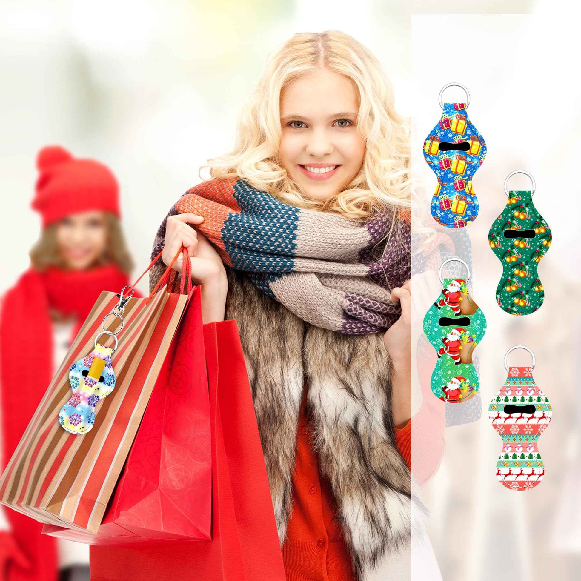 Duufin 16 Pieces Christmas Chapstick Holder Keychain Lip Balm Holder Lipstick Keychain Holder Lipgloss Keychains Holder with 16 Pieces Metal Clip Cords for Chapstick Tracker and Safeguard