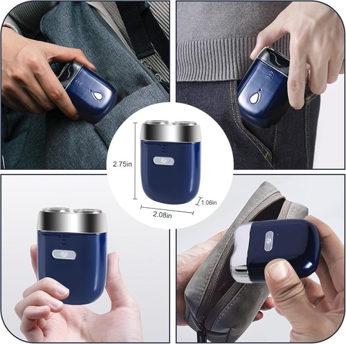 Mini Electric Shaver - USB C Fast Charge Portable Small Shavers for Men, Dual Head Pocket Shaver Washable Travel Electric Razor, Powerful Wet and Dry Mini Razor, Easy One Button Use (Blue)