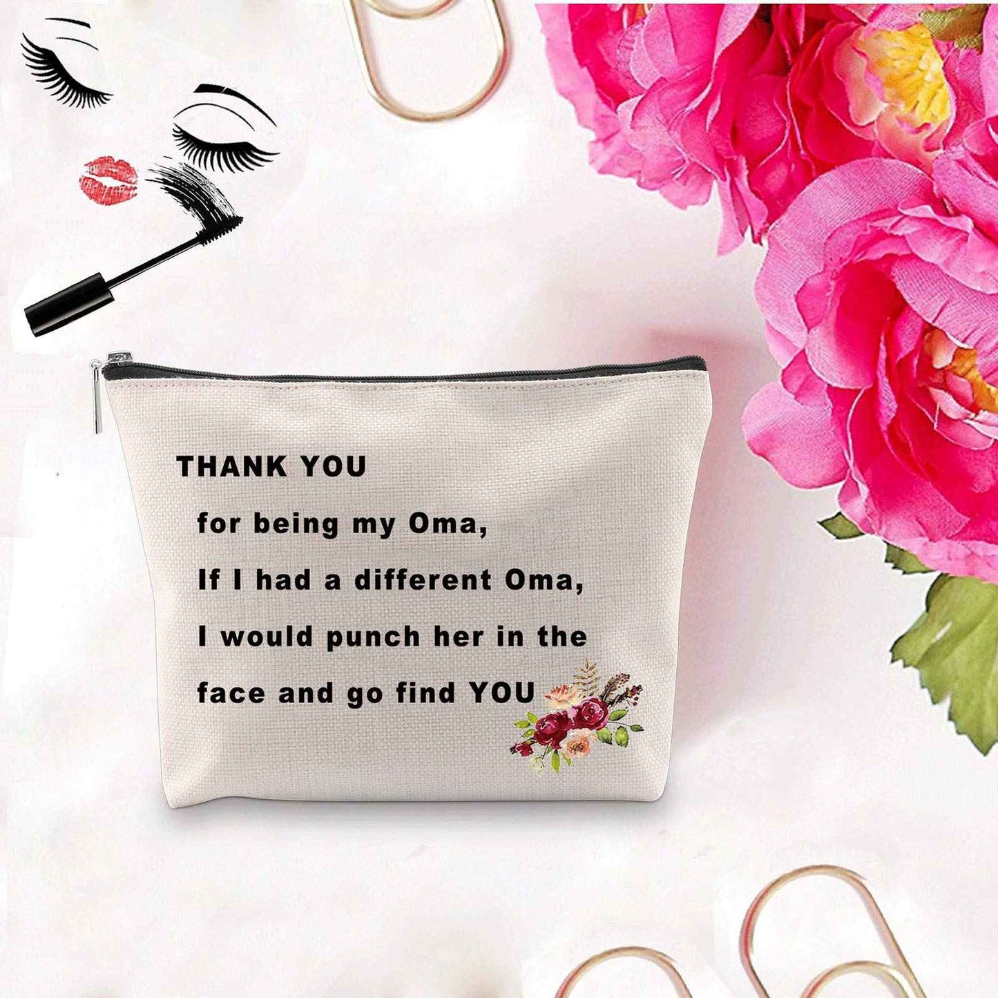 PXTIDY Oma Gift Grandmother Gift Thank You For Being My Oma Cosmetic Bag Best Oma Ever Mema Nana Gift(beige)