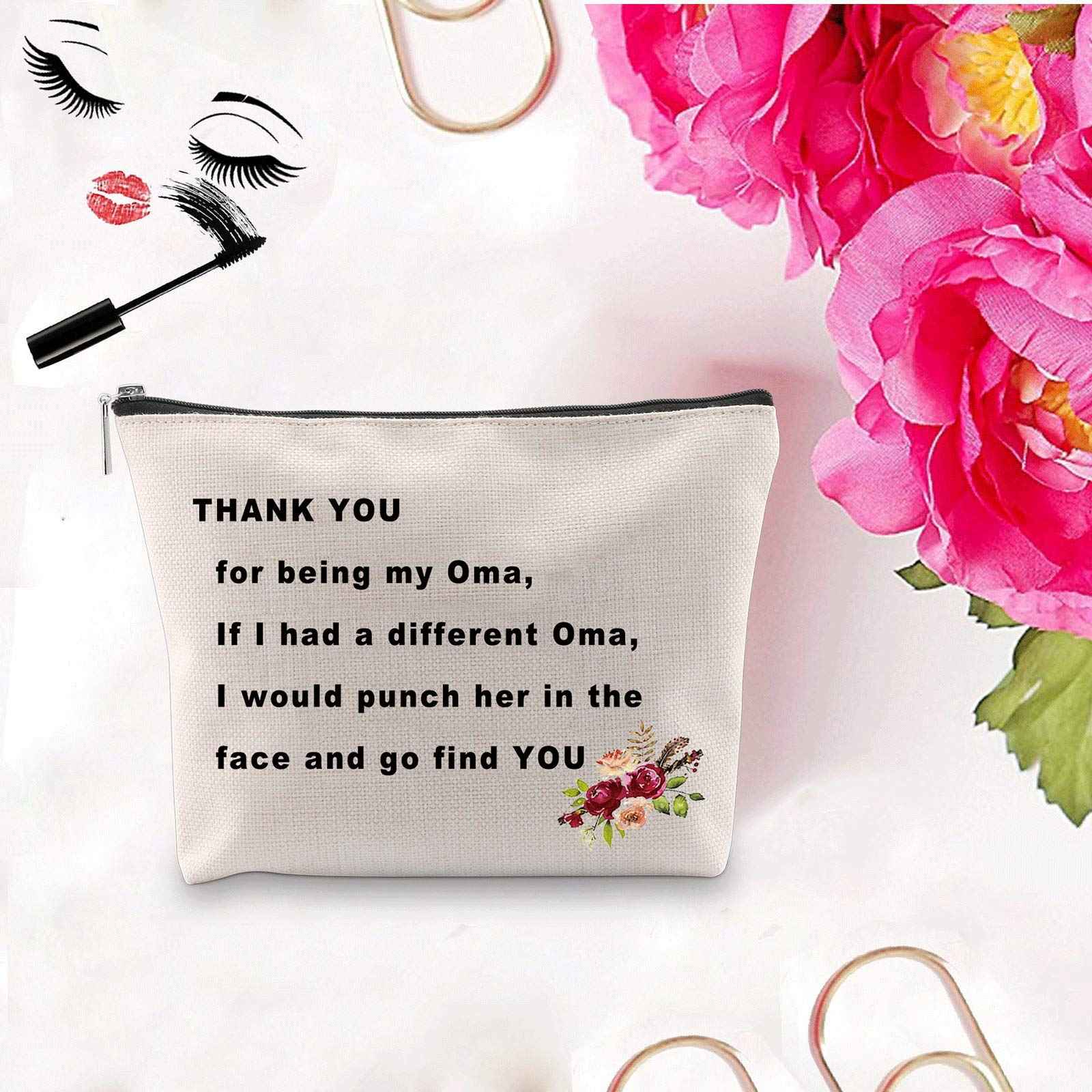 PXTIDY Oma Gift Grandmother Gift Thank You For Being My Oma Cosmetic Bag Best Oma Ever Mema Nana Gift(beige)
