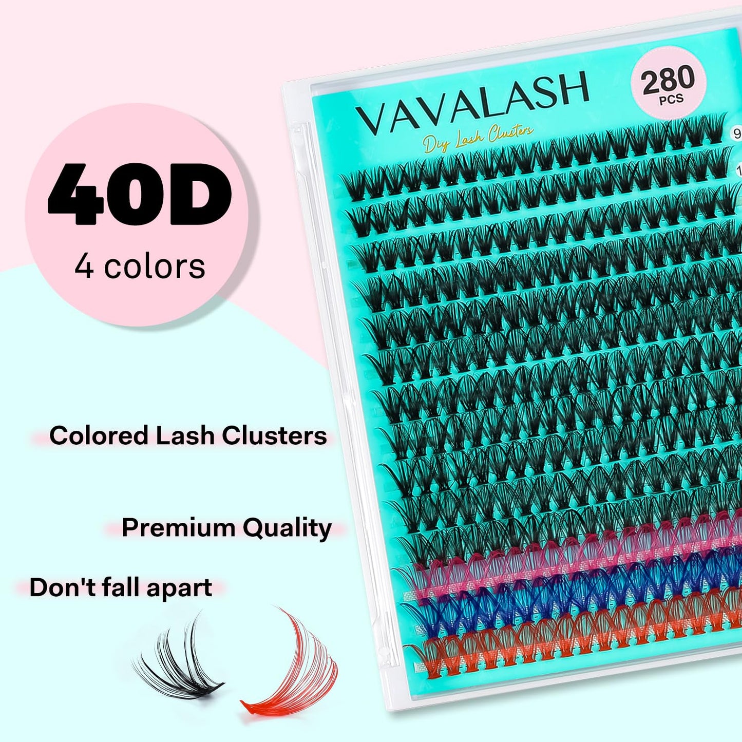 VAVALASH DIY Lash Extensions 280 PCS 40D Colored Individual Cluster Lashes D Curl Lash Clusters Faux Mink Slik Wispy False Lashes Easy Full Lash Extension DIY at Home (40D-0.07-D-9-16Mix Color)