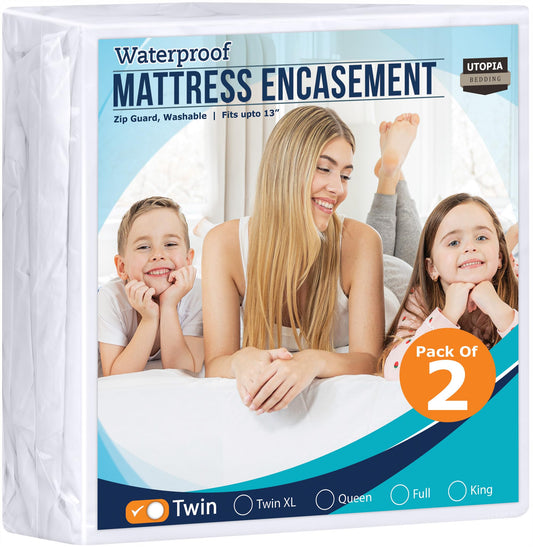 Utopia Bedding Zippered Mattress Encasement Twin (Pack of 2) - 100% Waterproof and Bed Bug Proof Mattress Protector - Absorbent, Six-Sided Mattress Cover