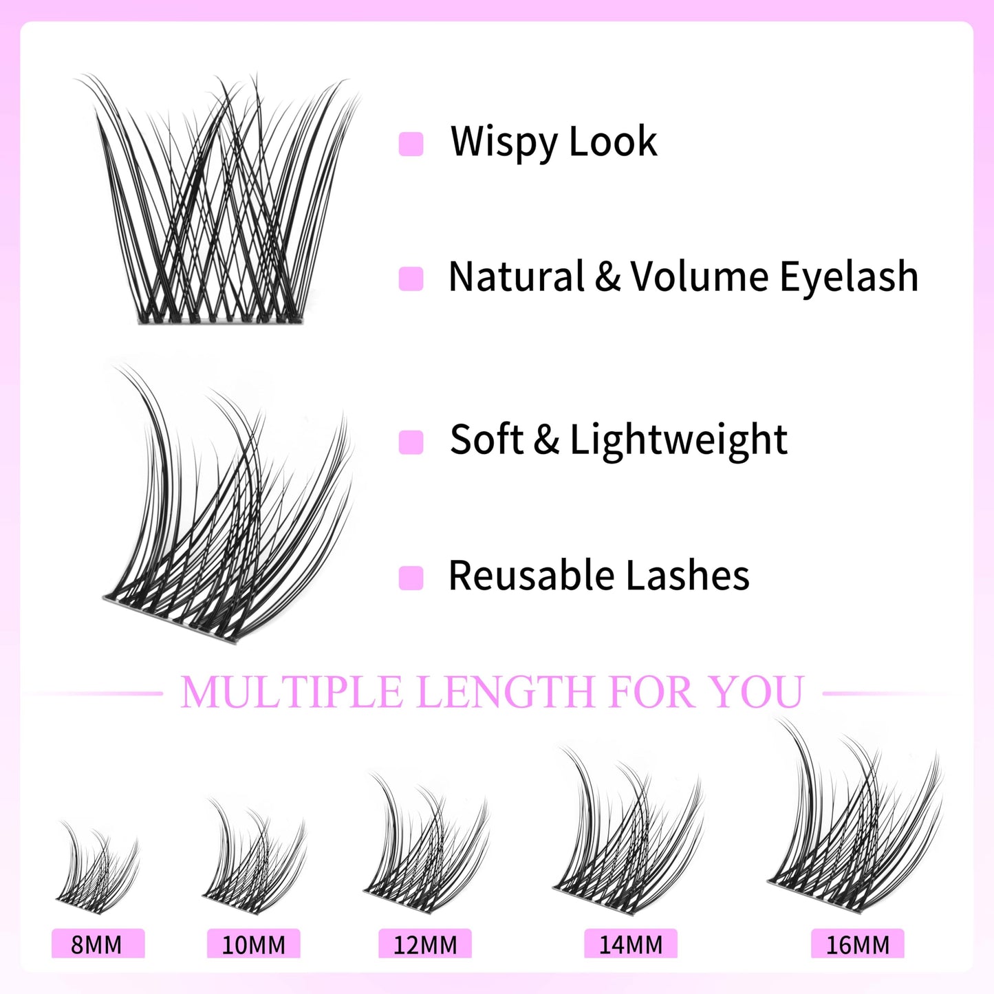 VEYESBEAUTY Lash Clusters Individual Eyelash Extensions Thin & Invisible Band DIY False Eyelashes for Self-application Newbie's Five-Second Series Wispy Lash Tray, LuxeBold 10mm Single Length