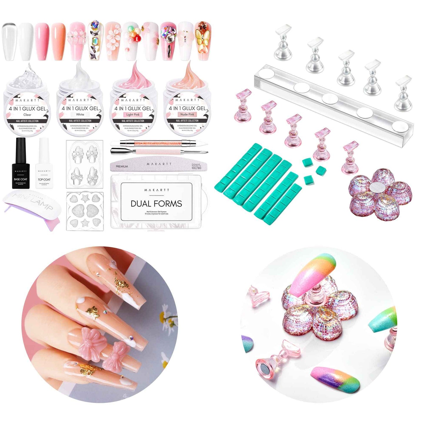 Makartt Acrylic Nail Stand Nail Practice Stand Magnetic Nail Tips Practice Bundle with Makartt Solid Builder Nail Gel Kit for Nail Extension,All in One Hard Gel