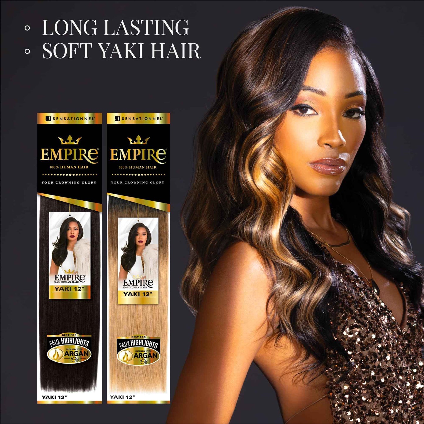 Sensationnel Empire yaki human hair - Tangle Free Weaving for Quick Weave and Sew in Styles for Faux Highlights and Fauxmiddlepart Leave Out - 1 Pack (12 inch, 1B OFFBLACK)